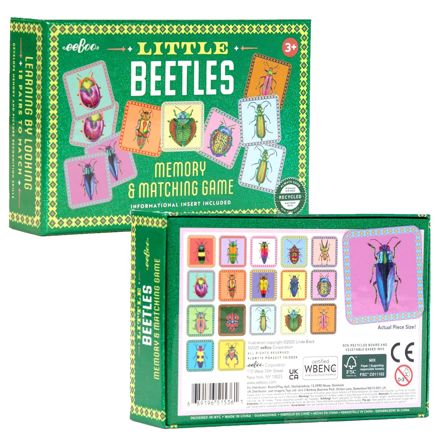eeBoo: Memory & Matching Game- Little Beetles- 18 Illustrated Matching Pairs, Concentration Tile Game, Informative Insert, Kids Ages 3+, 1-4 Players