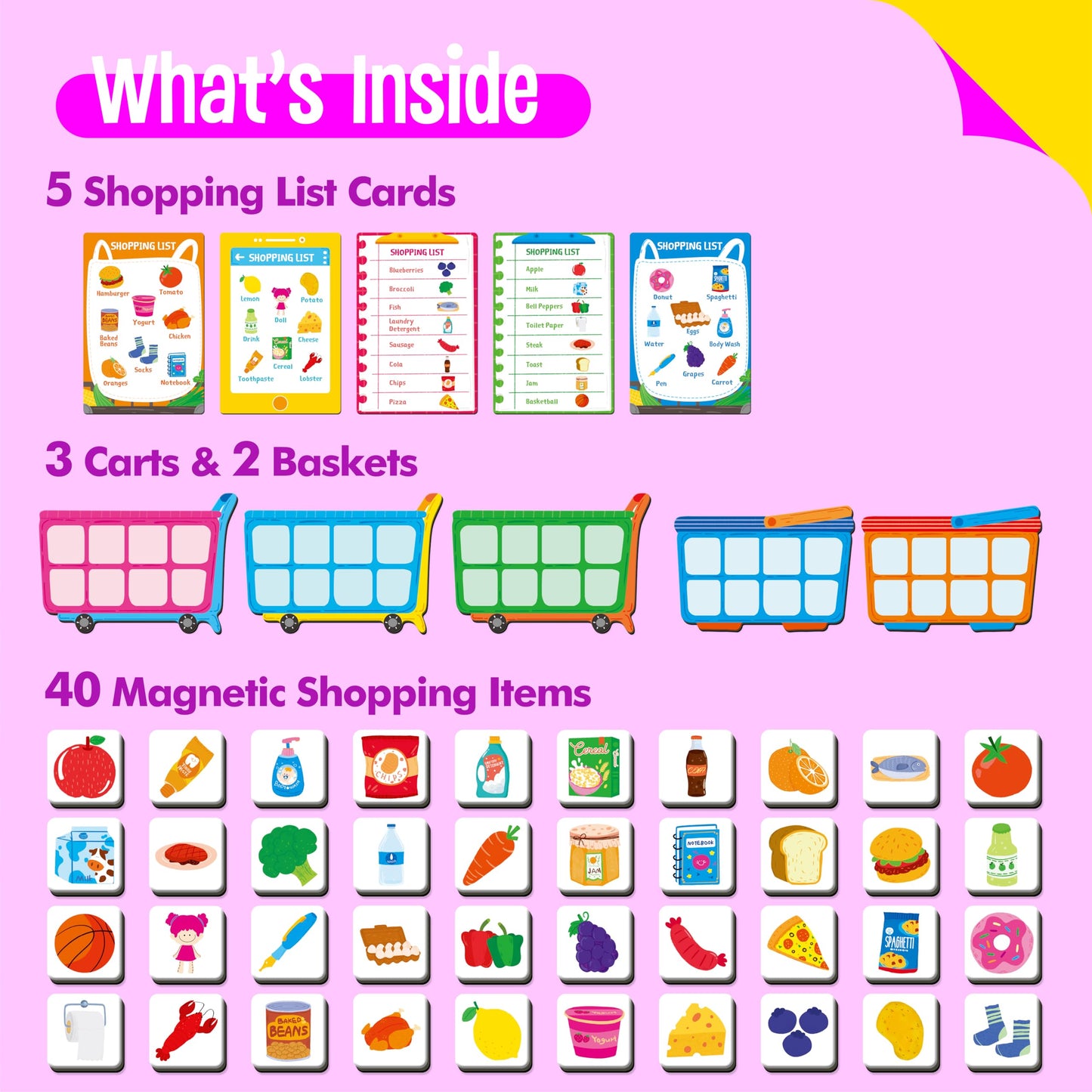 Magnetic Shopping List Game, Funny Groceries Matching Memory Game, Race to Collect Your Items Educational Toy for Boys & Girls at Home