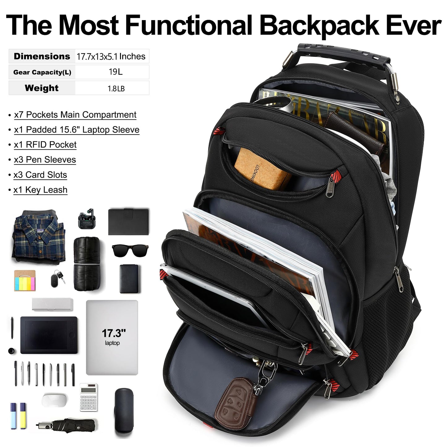 Boavan Laptop Backpack for men, 15.6 inch Laptop Bag with USB Port, Waterproof Travel Work Backpack Purse, Anti-Theft Teacher Nurse Doctor Casual Bookbags Office Business backpack，Black