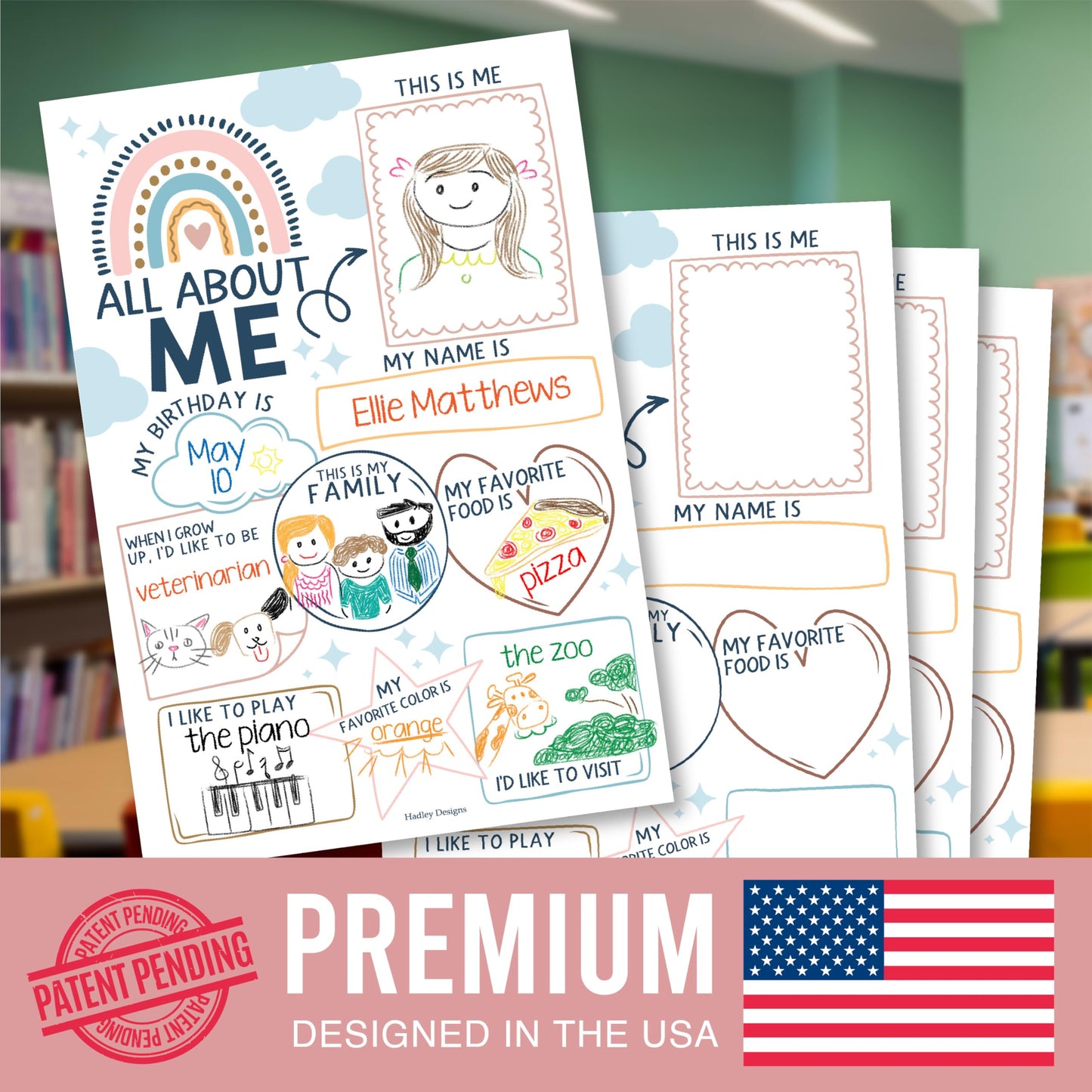 Hadley Designs All About Me Posters for Classroom Must Haves - 20 Star Student Poster, 100 Days of School Items, Star of The Week Poster Elementary Classroom Decor, End of School Year Teacher Supplies