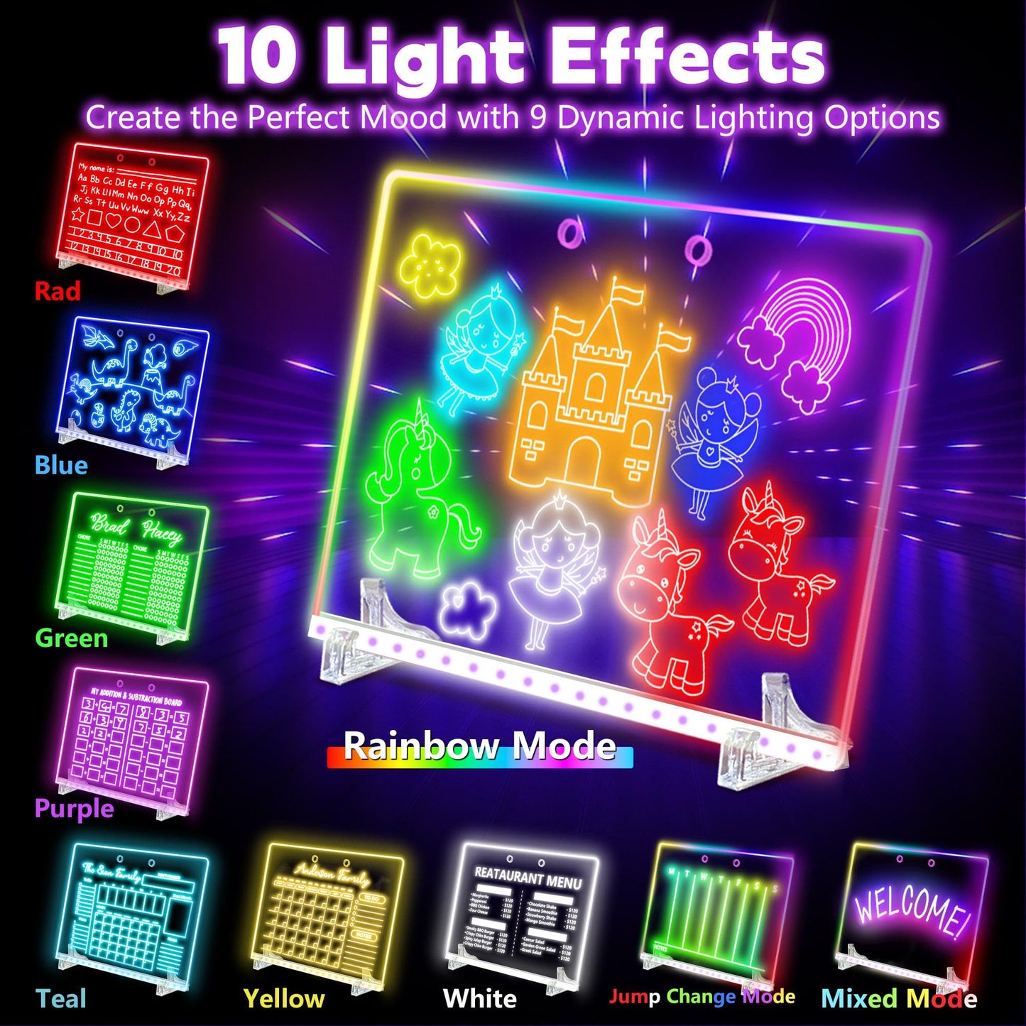 XoBathti 16" LED Drawing Board for Kids - Light Up LED Note Board with Colors & 18 Tracing Stencils, Birthday Gifts for Girls Ages 5-12, Glow Doodle Pad Art Set, 39PCS