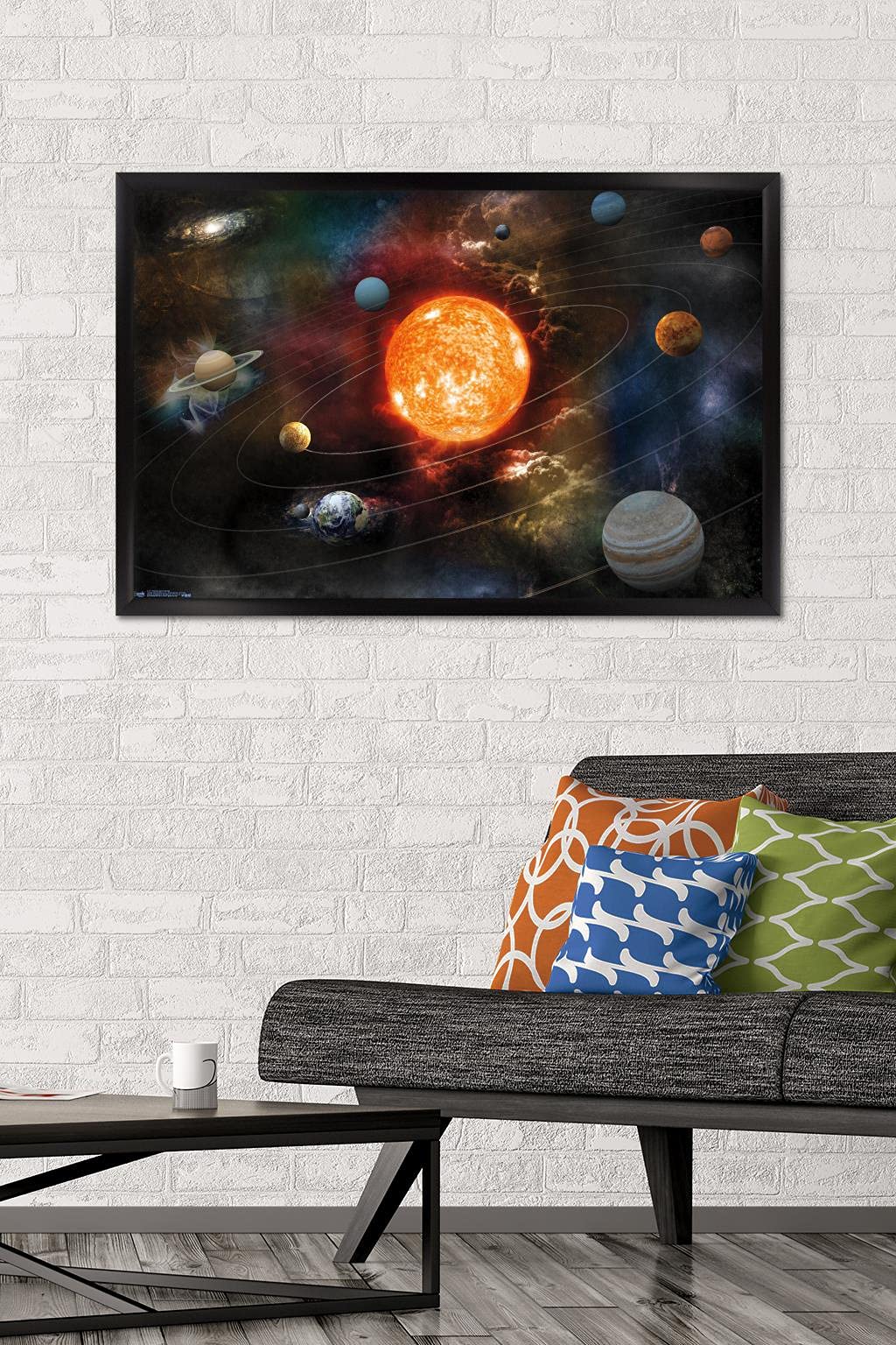 Orbiting Solar System Wall Poster, 34L" x 22.4W", Black Framed Version