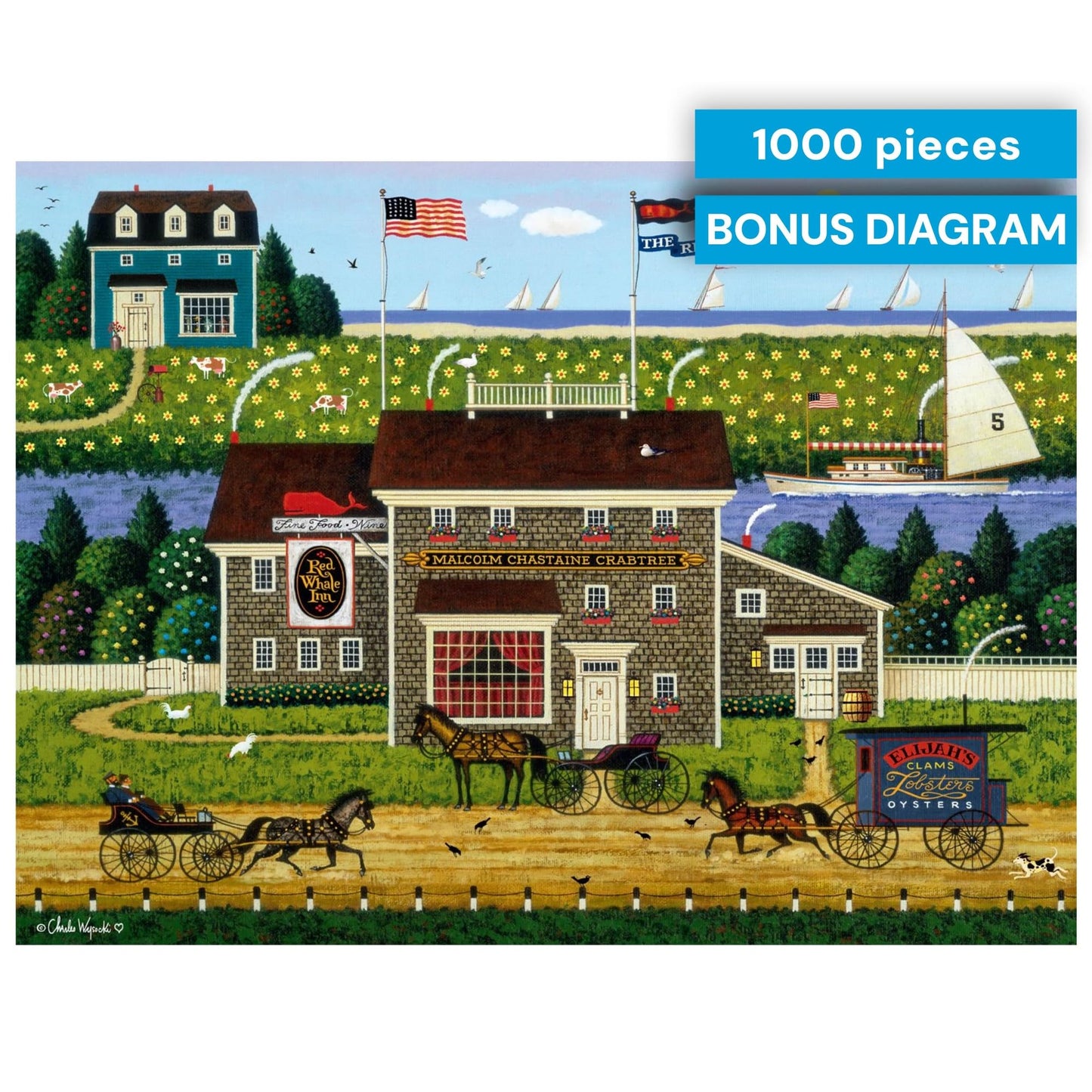 Buffalo Games Charles Wysocki Red Whale Inn Jigsaw Puzzle – 1000 Piece Puzzle for Adults and Families, Coastal Americana Art