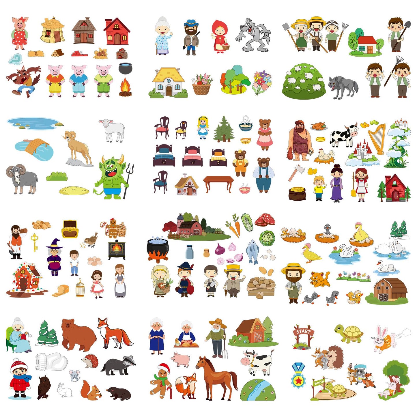 Windkream 12 Set Felt Board Stories Pieces Set Felt Animals Bible Fairy Tales for Preschool Animals Figures Flannel Board Stories for Toddlers Preschool Kindergarten Storytelling(Nursery Tales)