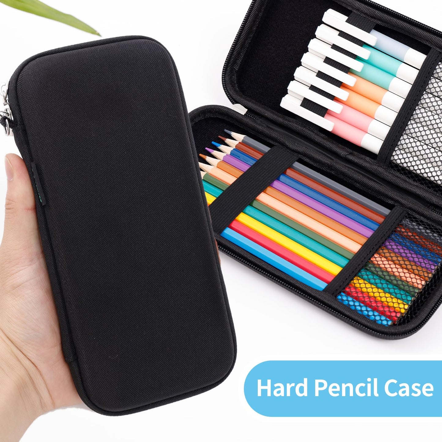 iDream365 Upgraded Hard Pencil Case Box for Adults,Durable Pen Carrying Case with Zipper-Black