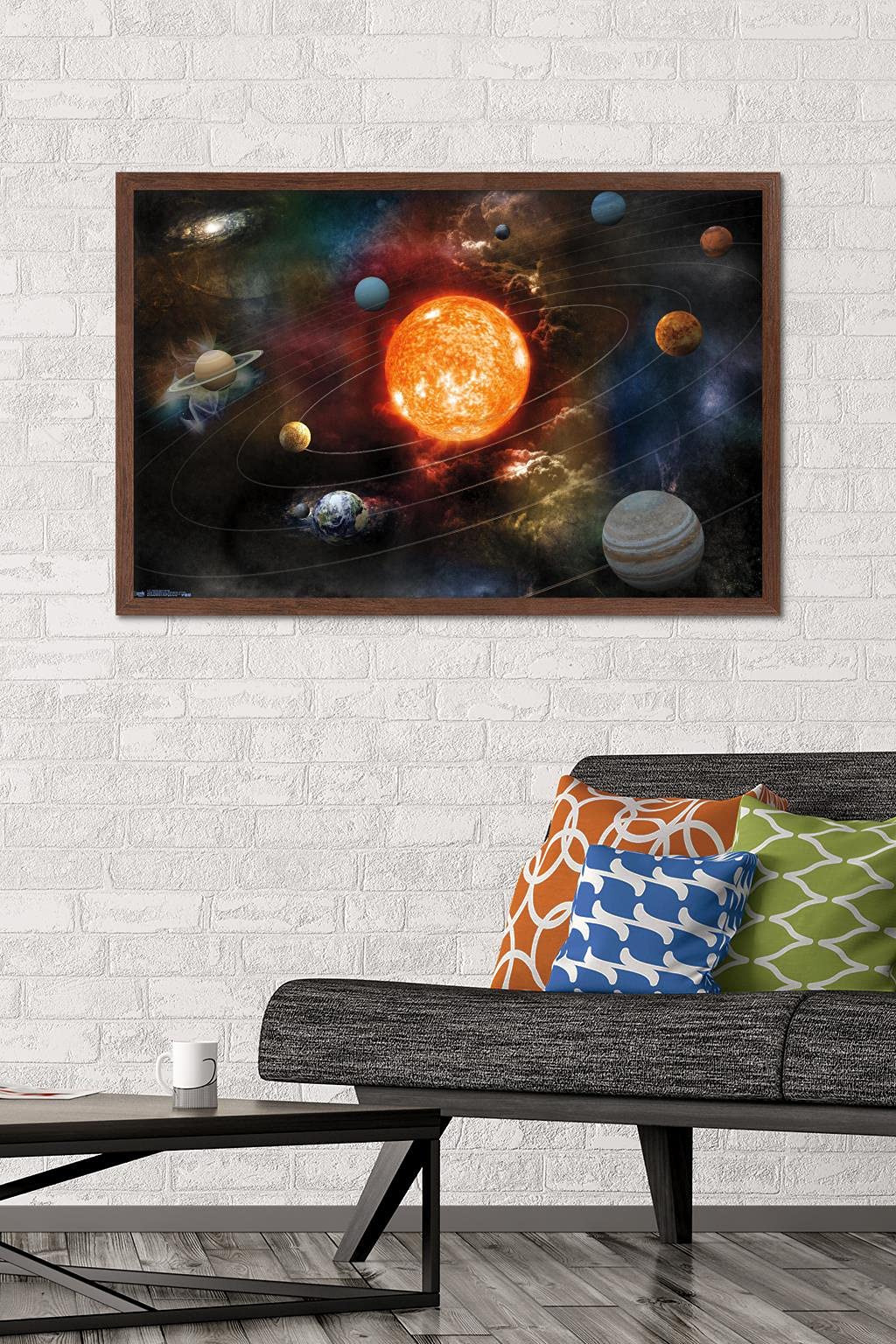 Orbiting Solar System Wall Poster, 34L" x 22.4W", Mahogany Framed Version