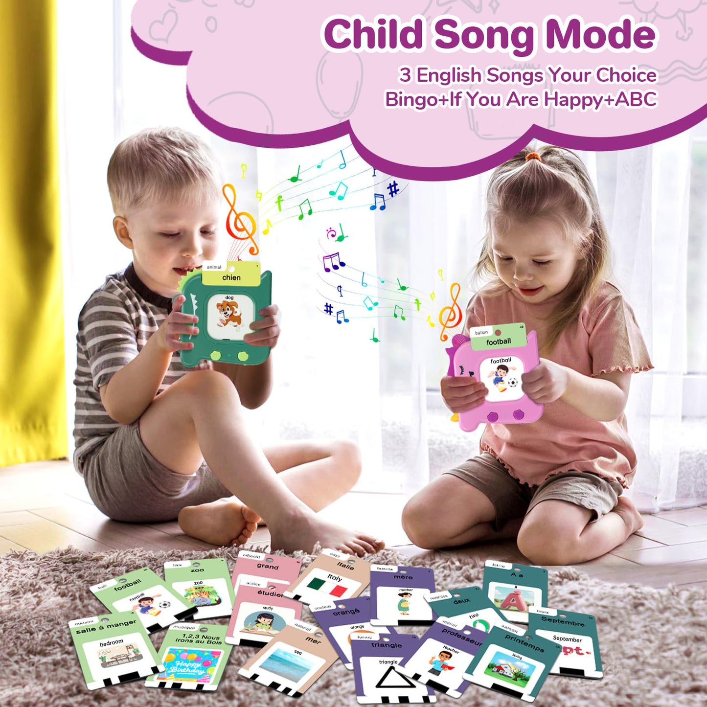French and English Talking Flash Cards for Toddlers 1 2 3 4 5 6 Year Olds, 420 Sight Words, Montessori Learning Toys, Pocket Speech Therapy Toys, Sensory Preschool Educational Birthday