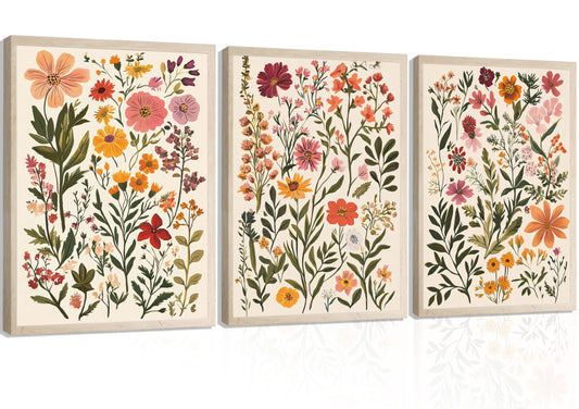 ELESFEK 3Pcs Colorful Wildflower Wall Art Boho Floral Canvas Posters Botanical Prints Flowers Painting Wildflower Nursery Pictures Wall Decor for Living Room Bedroom Unframed