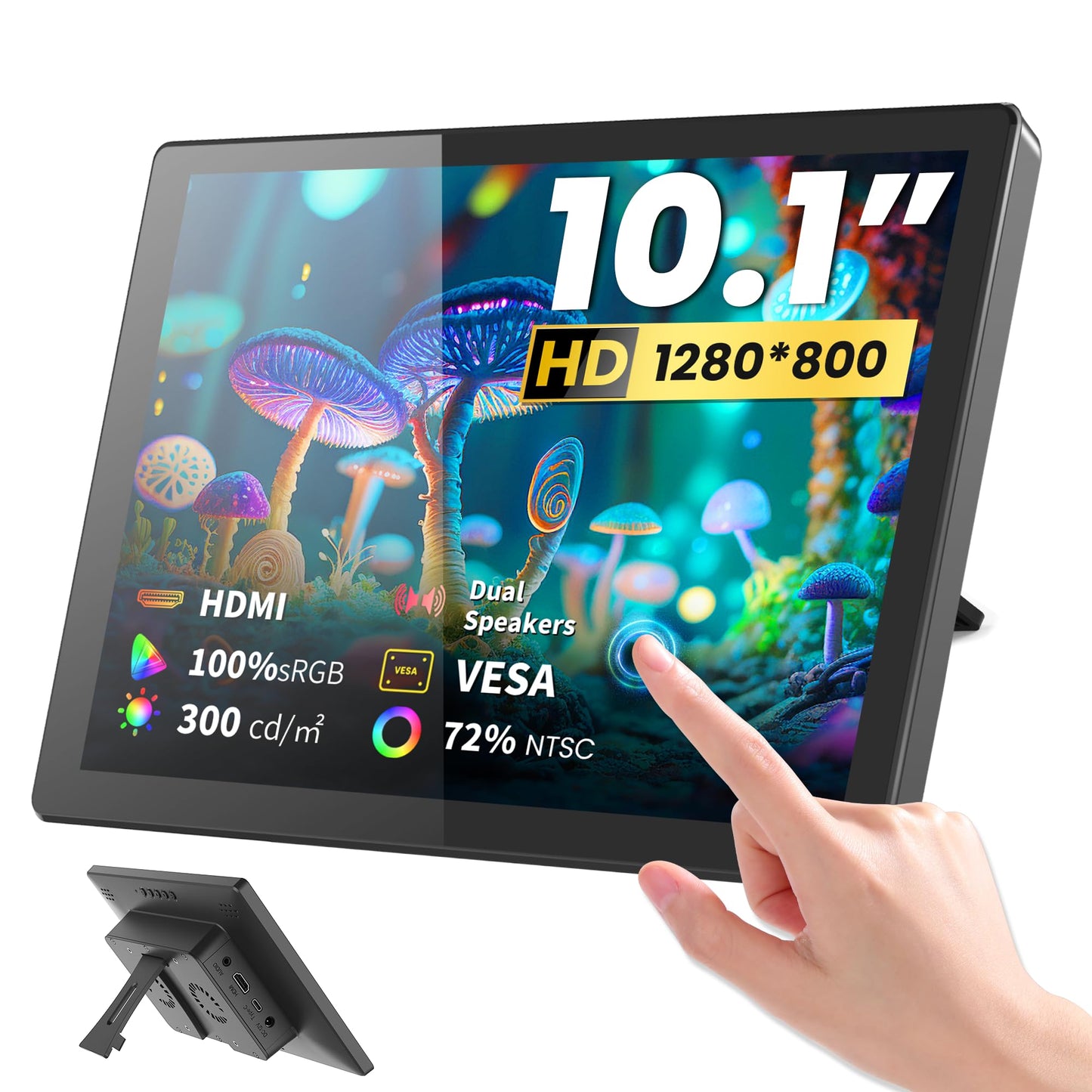 Forzola 10.1 Inch Touchscreen Monitor with case for pi, 1280x800 HD IPS Portable HDMI Touch Screen Display for Raspberry Pi 5/4B/3B+/3B/B+ Jetson Nano Win11/10/8/7 PC Laptop, Dual-Speaker, Fan