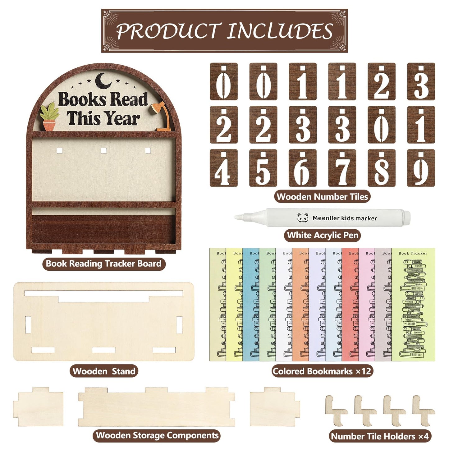 Books Read This Year Counter with 12Pcs Bookmarks, Wooden Reading Tracker Sign for Home Library Decor, Personalized Book Counter Sign Bookshelf Decor, Book Lover Gift for Bookclub Stocking Stuffers
