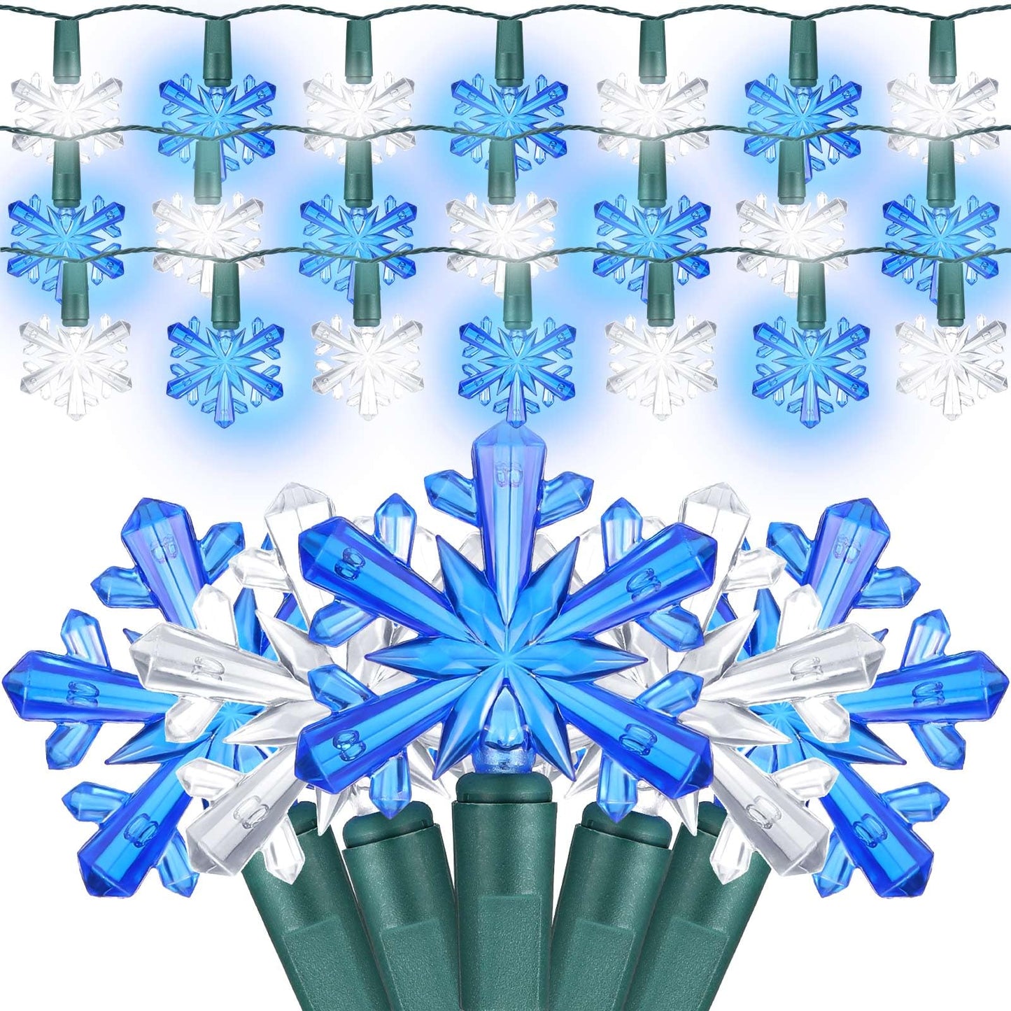 Glooglitter Winter Snowflake String Lights 35 LED 18 ft Blue White Plastic Model JEI-Glooglitter-1236