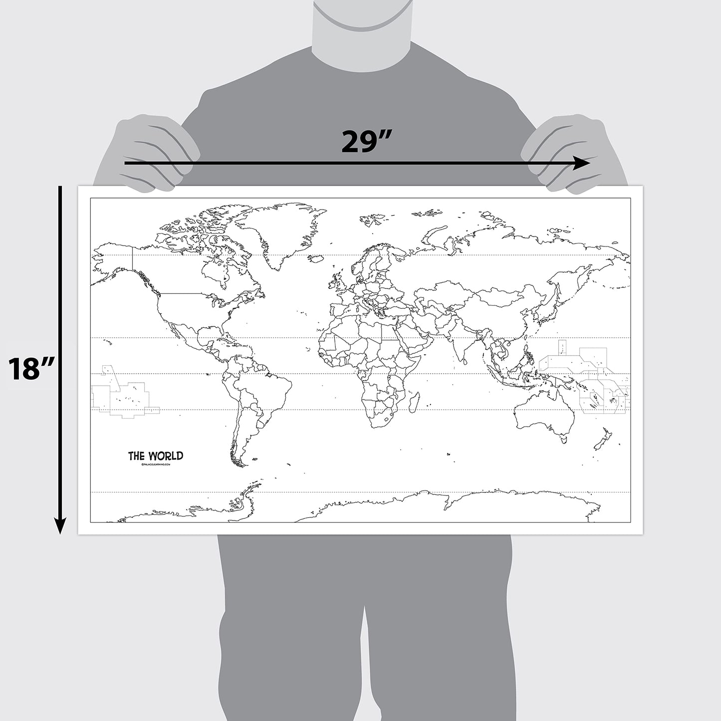 2 Pack - USA & World Map Blank Outline Posters - LAMINATED, 18" x 29" - (Wet Erase Markers Only)