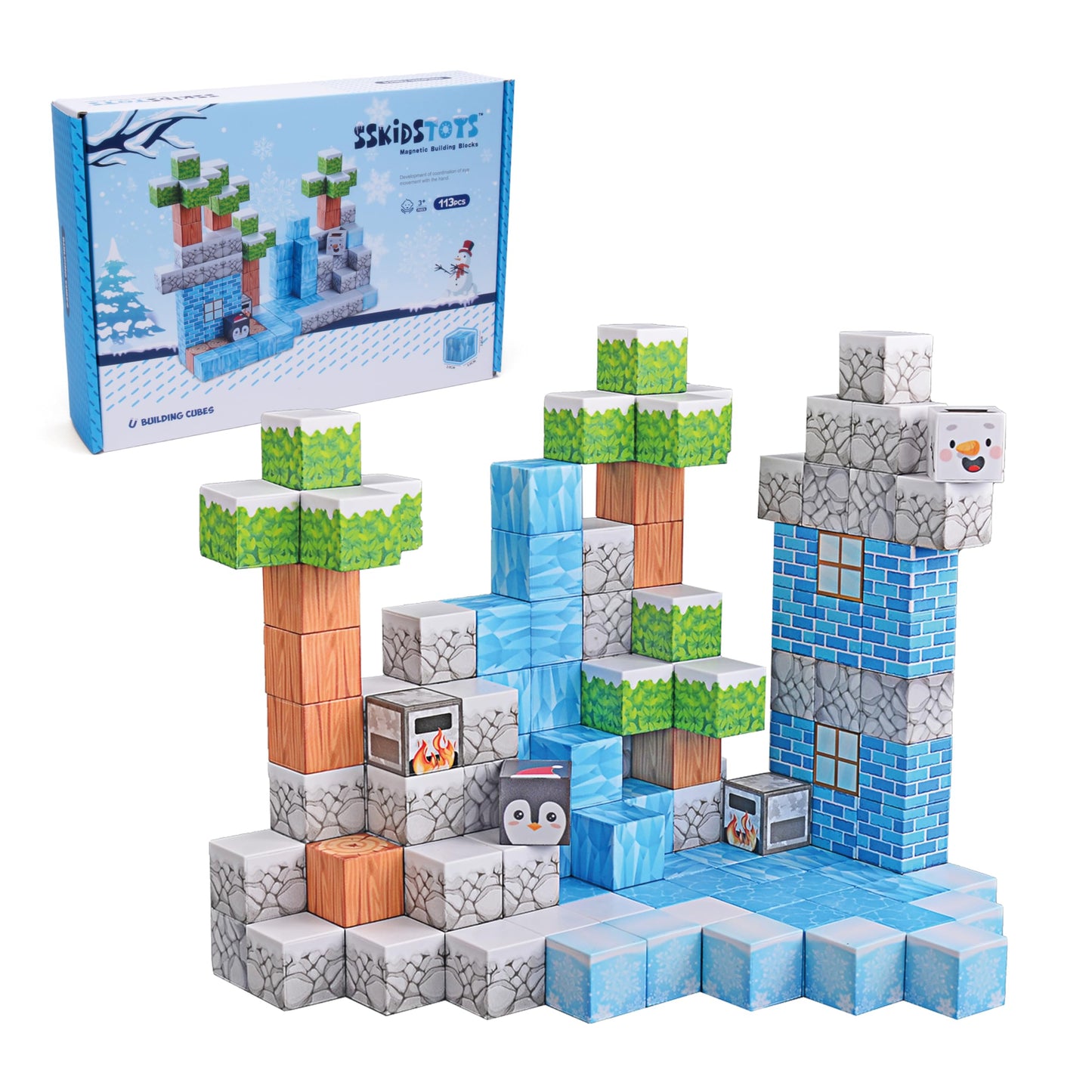 113PCS 1'' Magnetic Blocks, Magnetic Building Cube Toys for Kids, STEM Montessori Stacking, Sensory Education Toys for Toddlers Building World Set, Christmas Birthday Gifts for Kids Age 3 4 5 6 7 8+