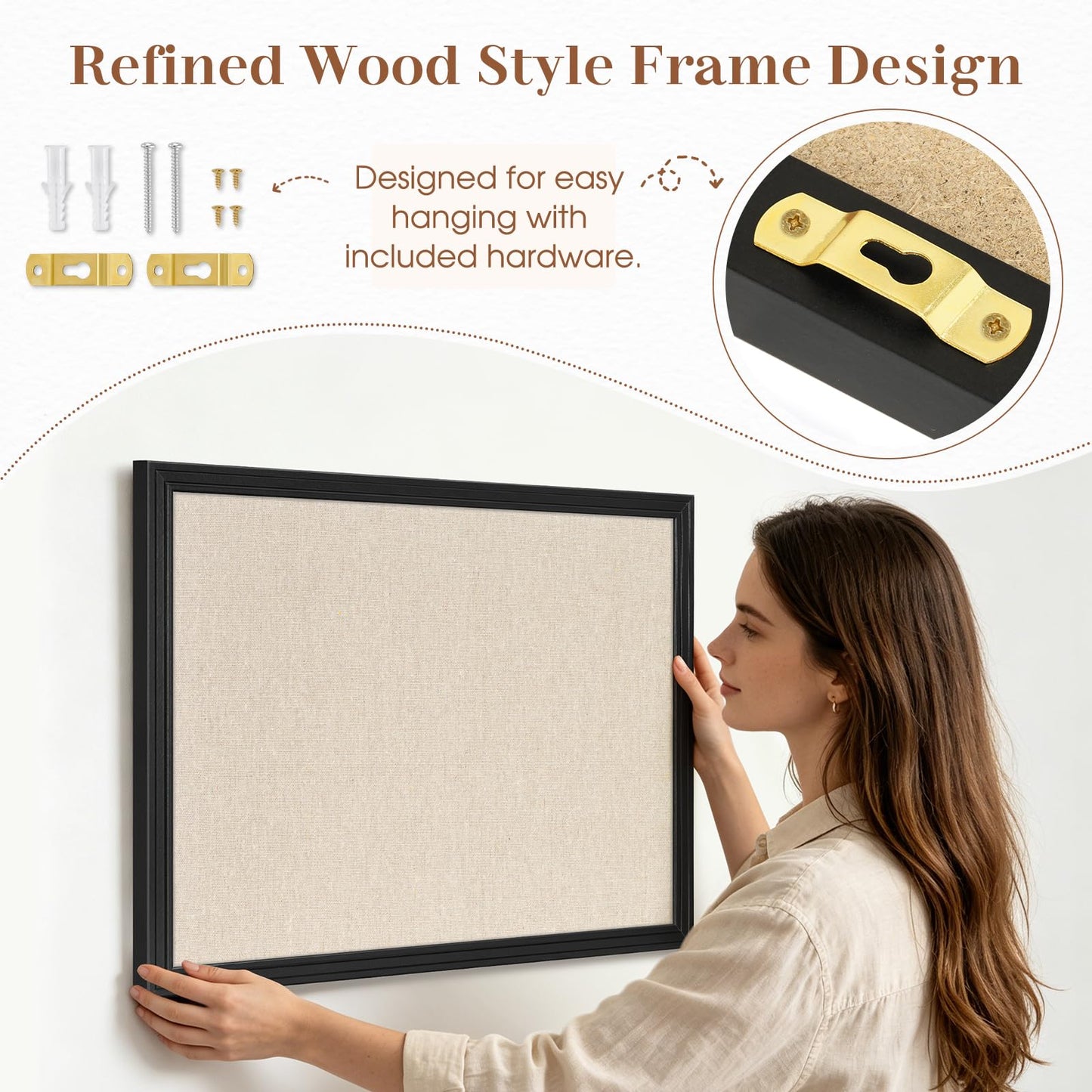 DOLLAR BOSS Linen Bulletin Board 36" x 24", Decorative Cork Boards for Walls with White Wood Frame, Premium Fabric Pin Board for Office, Home & School Room Decor, Black