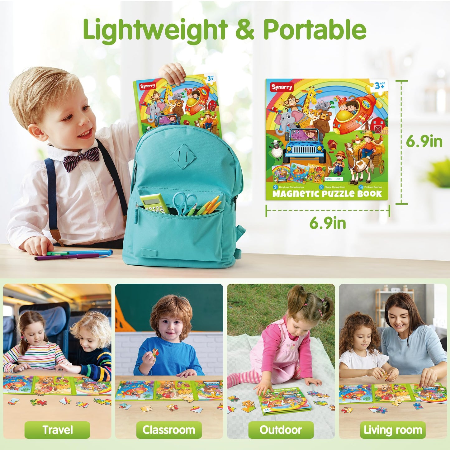 SYNARRY Magnetic Puzzles for Kids Ages 3-5, 20 Pieces Toddler Animal Puzzles for Kids Ages 4-6, Easter Basket Stuffers Gifts for Kids, Car Airplane Road Trip Activities Magnet Games Toy for Boys Girls