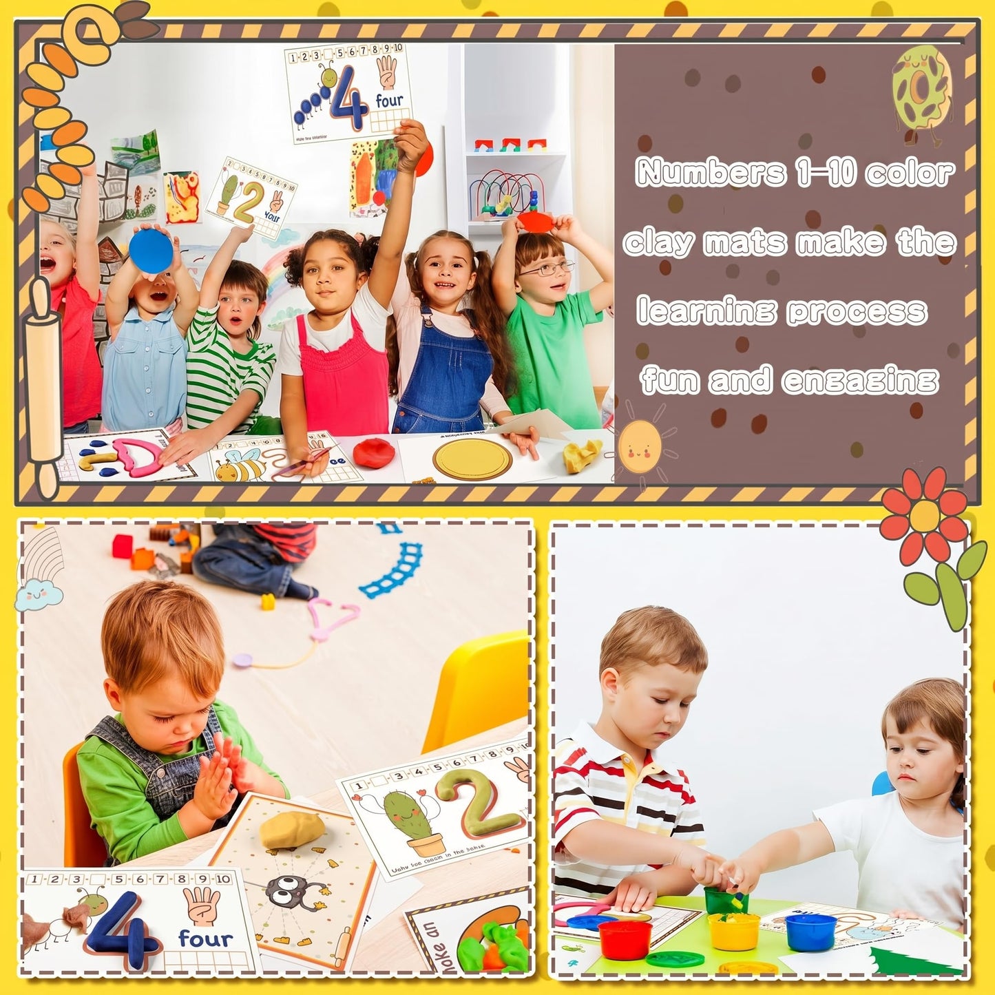 Ireer 36 Pcs Number Playclay Dough Mats for Kids Activity Card for Clay Back to School Preschool Number Alphabet Animal Shape Learning Activity Games for Classroom Home Educational Supplies