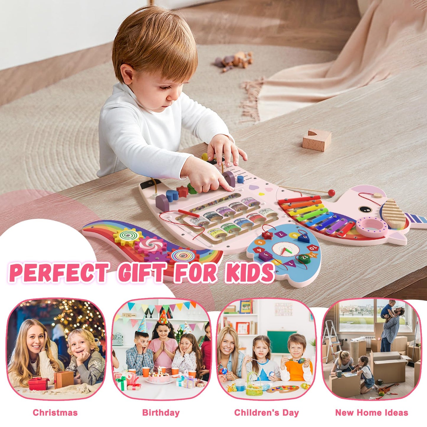 nigwet Unicorn Sensory Wall Panel for Kids - Activity Wall Busy Board Panels, Montessori Toddler Wall Activity Board, Wall Toys for Toddlers 3, Activity Cube, Perfect for Toddler Playroom, Pink