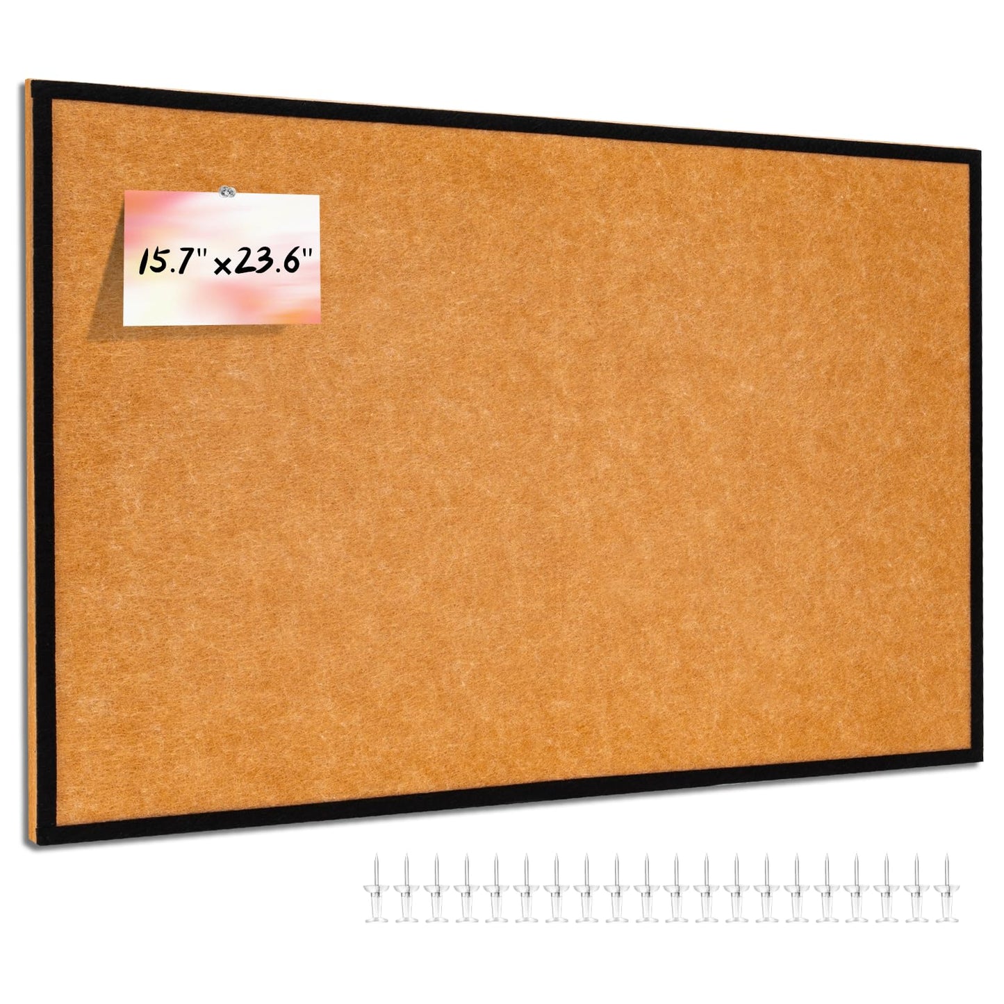 Felt Bulletin Board 23.6 x 15.7 Inch – Black Frame, Corkboard Alternative for Vision Board, Wall-Mounted Notice Board with 20 Push Pins, Home, Office & Classroom Organization – Longan Yellow