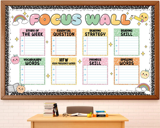 Composition Notebook Reading Bulletin Board Set Focus Wall Bulletin Board Back to School Classroom Decoration Colorful Cutouts for First Day of School Class Chalkboard Wall Door Decor Supplies
