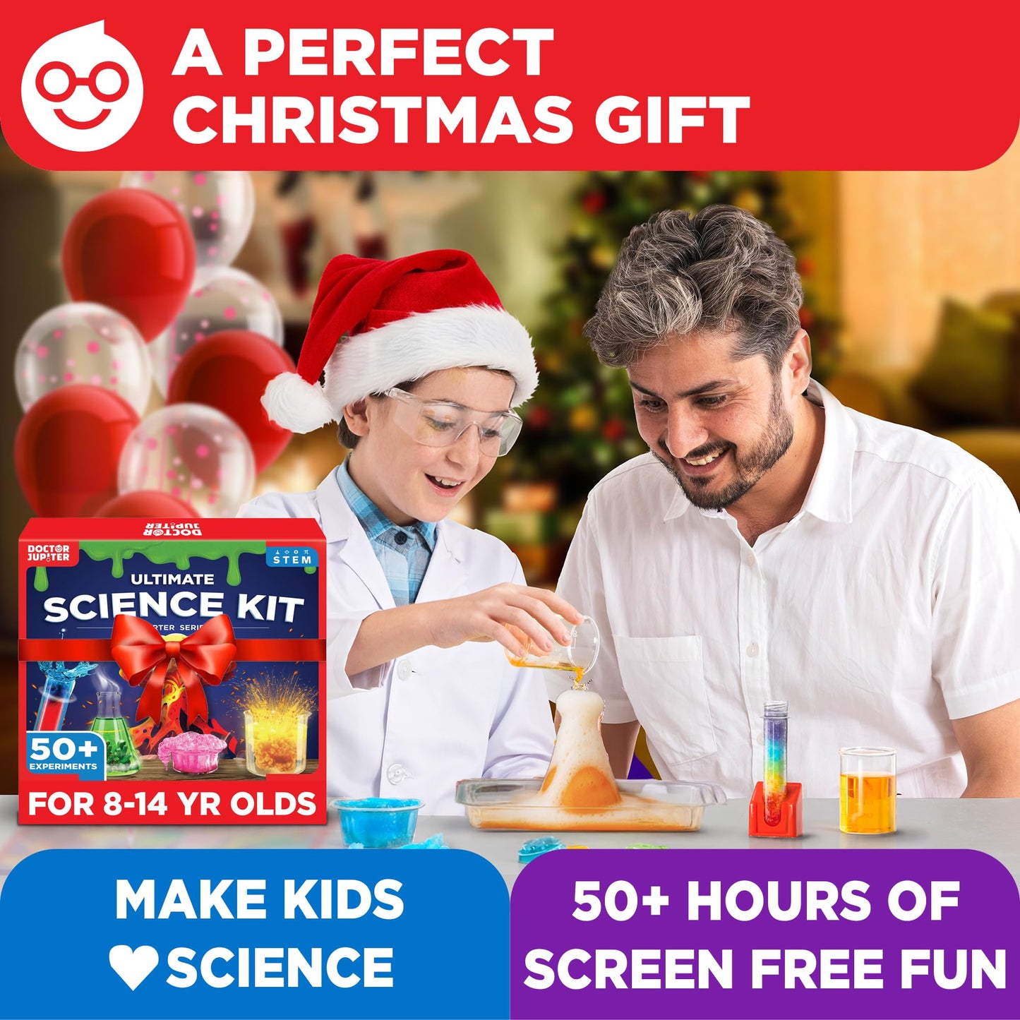 Doctor Jupiter Ultimate Science Kit, Chemistry Set for Kids Ages 8-10-12-14 | Birthday Gift Ideas for Boys & Girls 8,9,10+ Years Old | STEM Toy with 50+ Experiments | Learning & Educational Projects