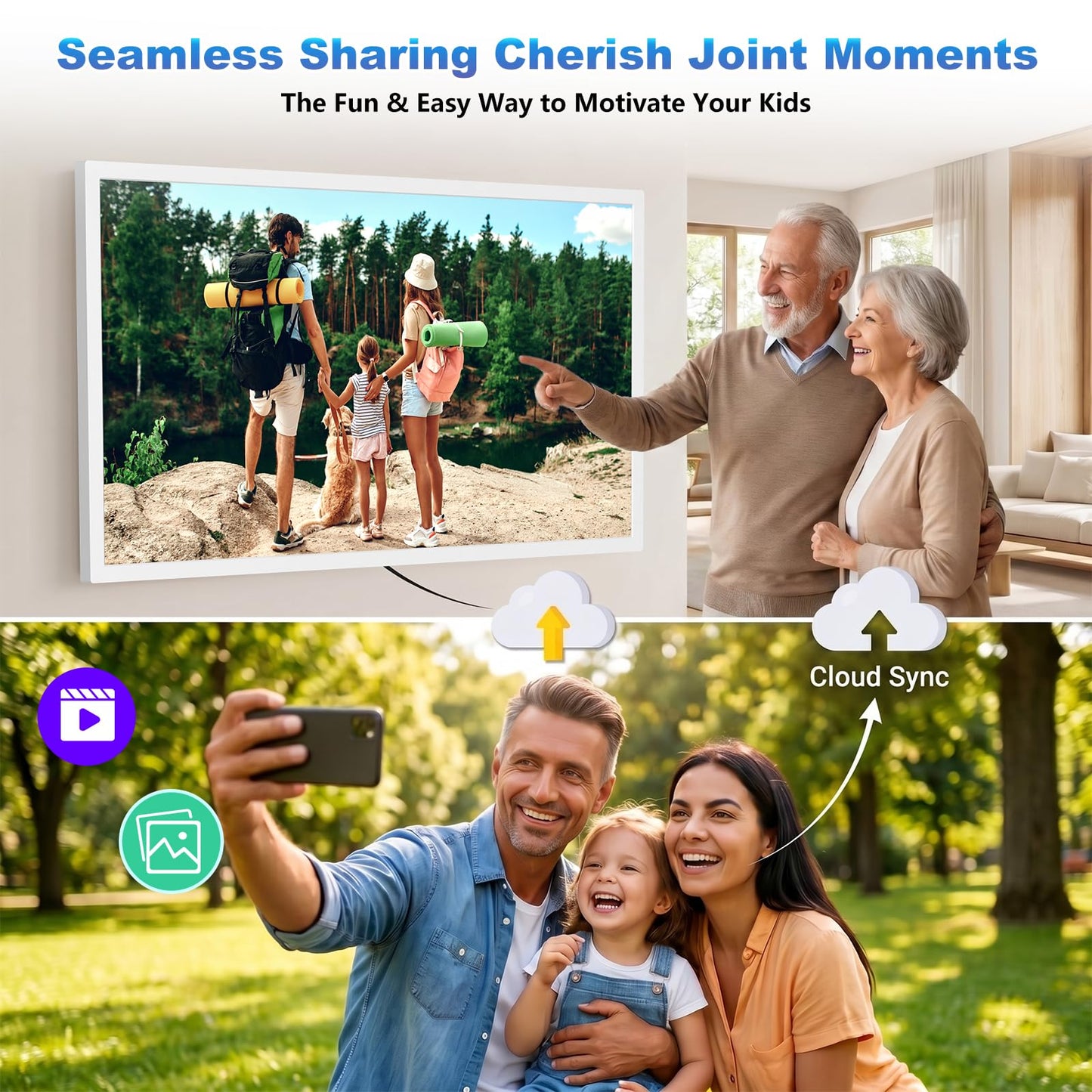 32" Digital Calendar Chore-Chart for-Wall-Planner - Interactive Touchscreen Display Electronic Calendar Picture Frame, Star Reward, Sync Google iCloud Outlook Calendar, Gifts for Mom, Wall Mount White