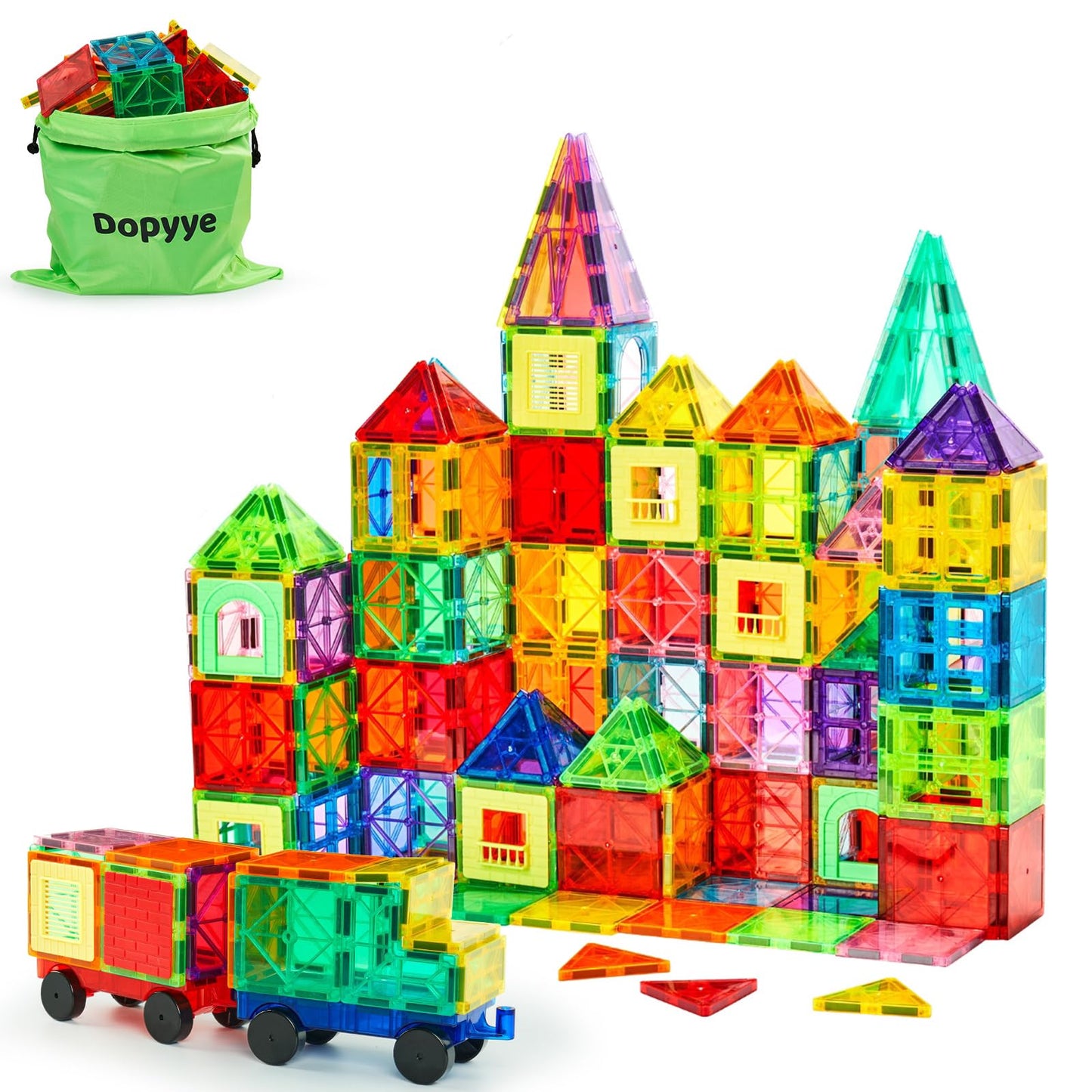 Dopyye 132 PCS Magnetic Tiles Building Blocks with 2 Cars, STEM Educational Construction Montessori Toys for Kids Ages 3 4 5 6 7 8 9, Magnet Building Set Gift for Boys Girls