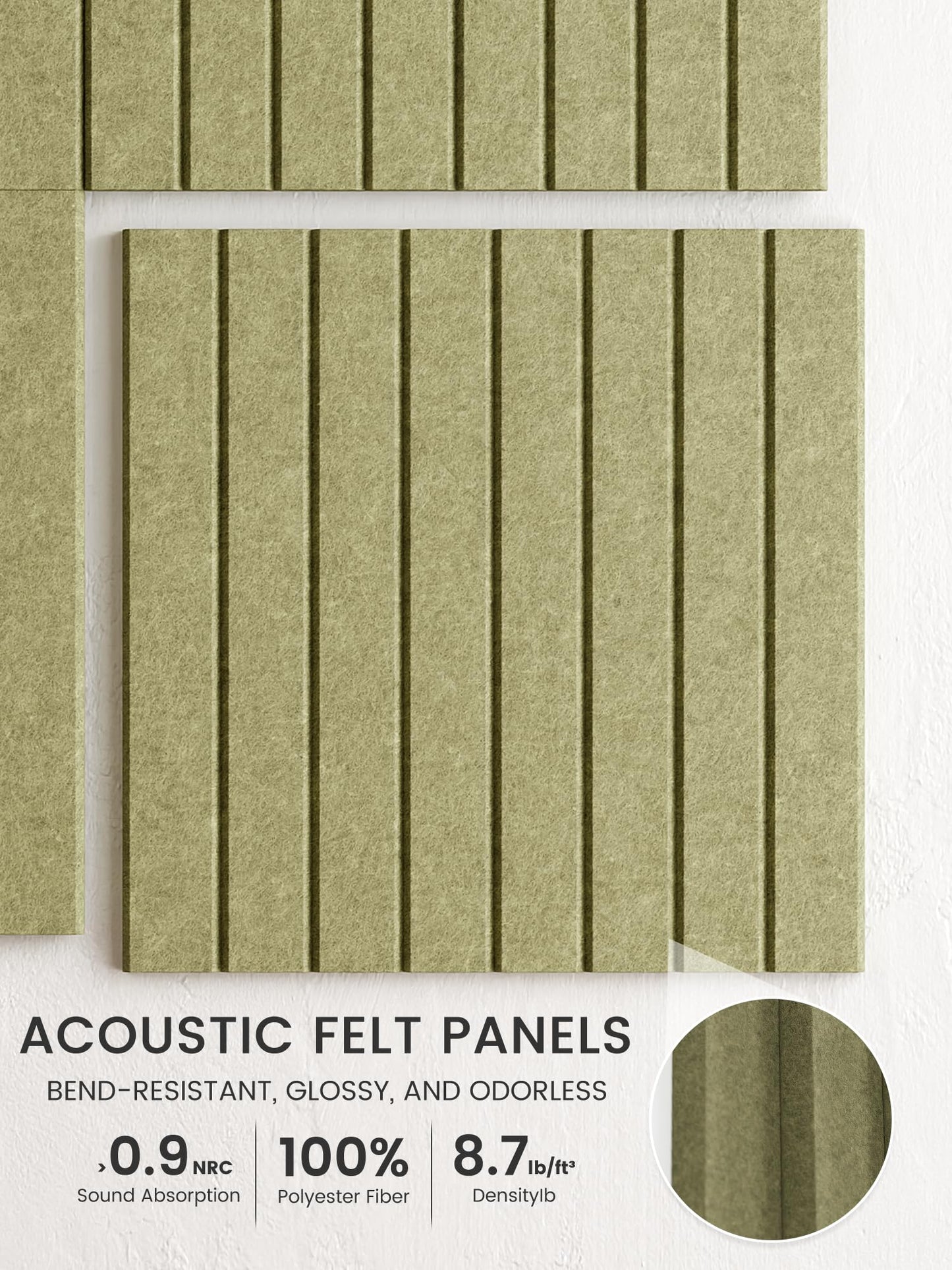 Bumusty Large Cork Board Alternative-48 x 36" Felt Bulletin Board Tiles, with 30 Pushpins, 70 Adhesive Tabs, Fine-Stripe 12-Pack, Cork Boards for Office Push Pin Board Felt Board-Olive Green