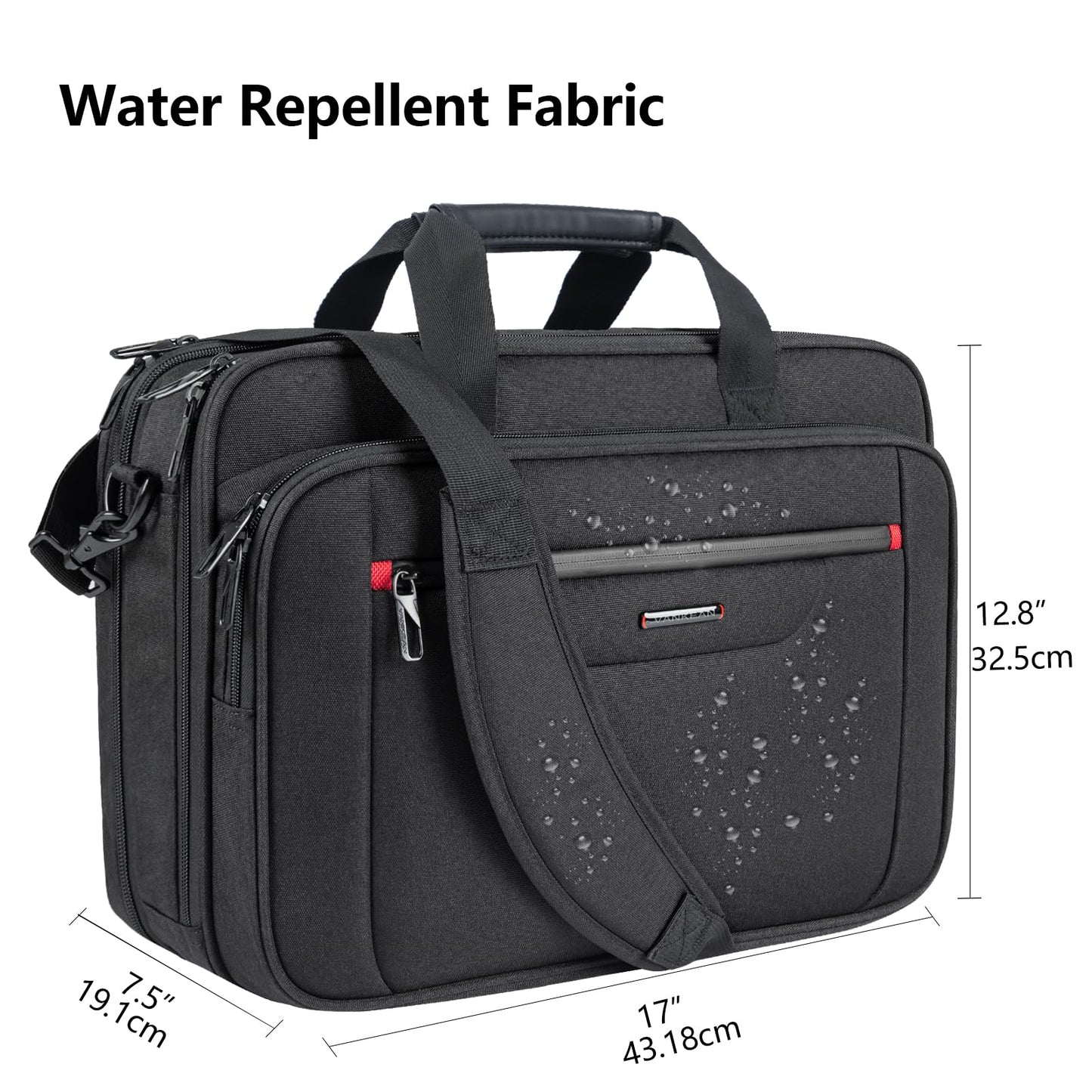 VANKEAN Laptop Briefcase Premium Laptop Case Fits Up to 17.3 Inch Business Shoulder Bag Laptop Expandable Water-Repellent Messenger Bag for Men/ Women Computer Bag for Travel/ Business/ Black