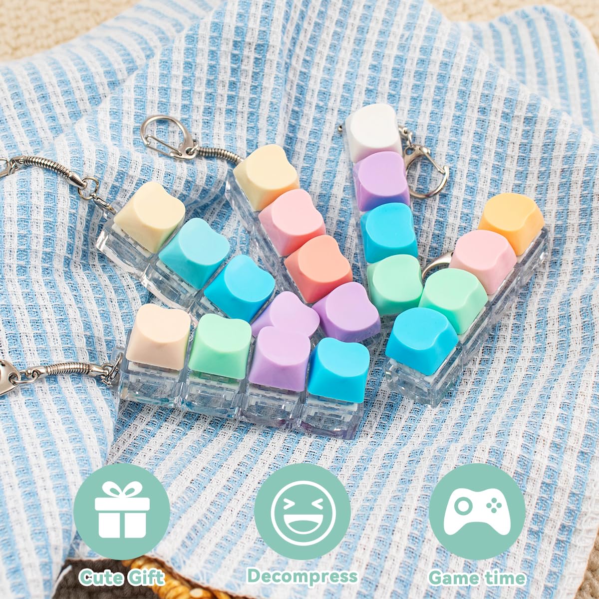 5Pcs Keyboard Fidget Toy, Cute Loud Fidget Keyboard Keychain 4-in-1 Keyboard Clicker Fidget Toy Stress Relief, Colorful Button Fidget Sensory Fun Toys for Anxiety Decompression (Heart)