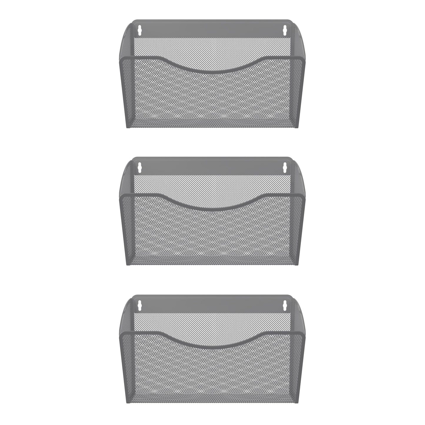 EasyPAG Wall File Organizer 3 Pack, Hanging File Organizer Wall Mount, Metal Mesh Folder Holder for Letter/A4 Papers, Mail Sorter for Office, Classroom, Home, Silver