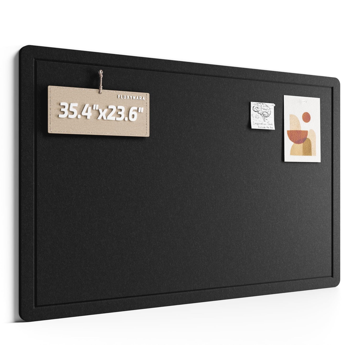 Fluxynara Bulletin Board,35.4" x 23.6" Cork Board Alternative with 12 Safe Removable Adhesive Tabs, Foldable Felt Pin Board for Home Office, Classroom, Bedroom,Entryway for Walls—Black