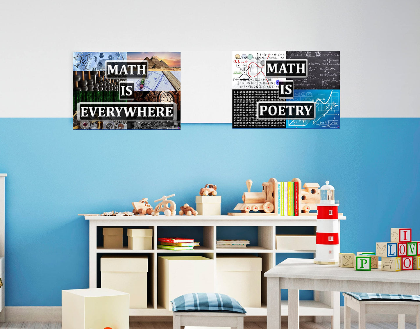 ‘Math Is Everywhere’ and ‘Math Is Poetry’ Posters - Laminated 14x19.5 - Educational Charts, Mathematics Classroom Posters and Decorations, Back to School Supplies, Learning Posters for Math and Science Classes, STEM and STEAM Posters