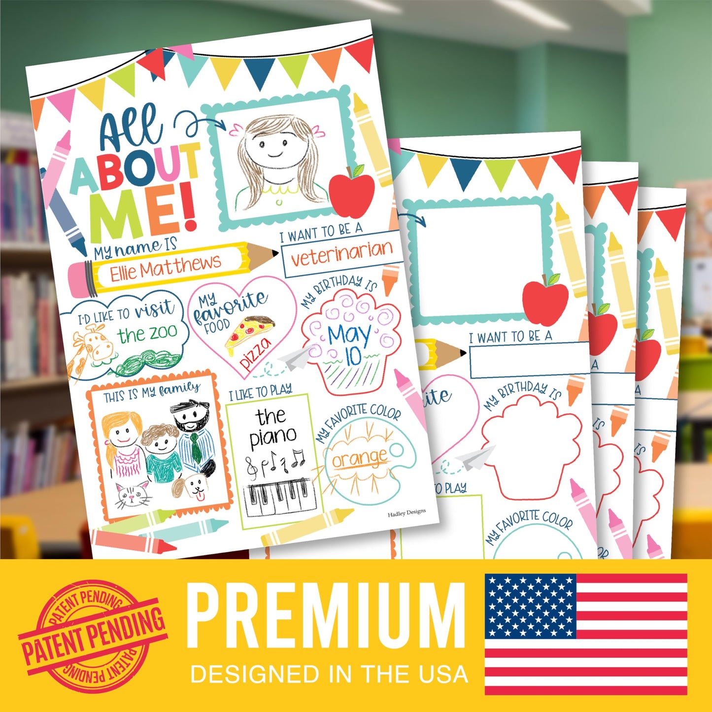 Hadley Designs All About Me Posters for Classroom Must Haves - 20 Star Student Poster, 100 Days of School Items, Star of The Week Poster Elementary Classroom Decor, End of School Year Teacher Supplies
