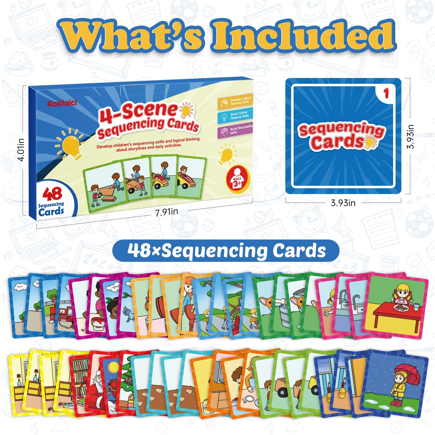 Kasfalci 4-Scene Sequence Board Game, Sequencing Flash Cards, Speech Therapy Materials Sensory Toys for Kids with Autism, Preschool Learning Activity for Improve Storytelling, Social Skills