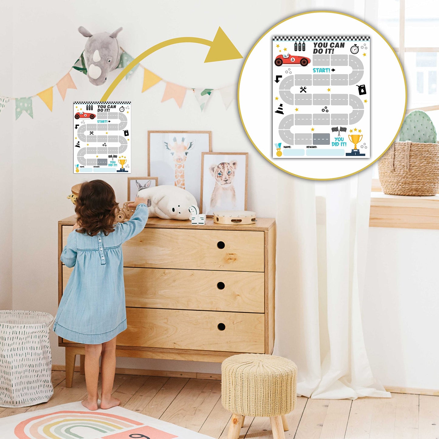 10 Racing Car Reward Chart with 216 Round Stickers, Incentive Behavior Chart for Kids at Home Classroom, Kids Routine Daily Chore Sticker Chart-A08