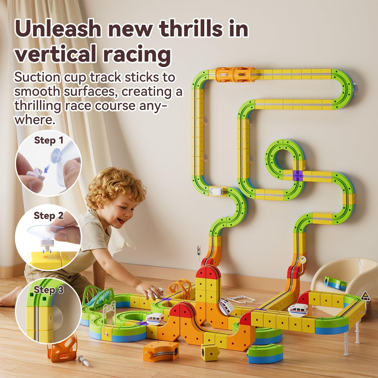 Upgrade Electric Train Set, 3D Cube Track-DIY Rail Cube Block Kit, 172PCS STEM Gravity-Defying Motorized Trains Race Tracks Toys Gift for Kids Boys Girls Age 3 4 5 6 7 8+