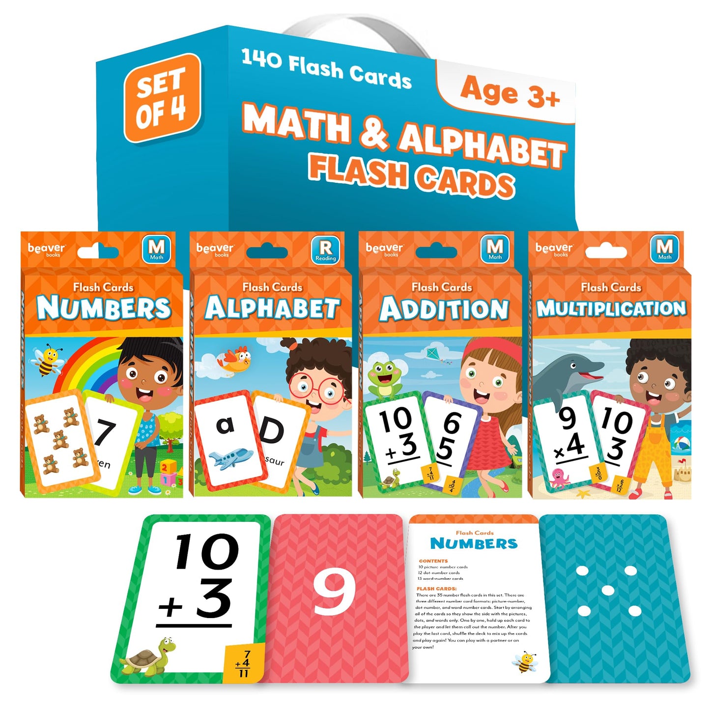 Head Start Flash Cards Set for Early Learning Activities, 140 Flashcards, Math Practice – Numbers, Addition, Multiplication, and Alphabet Cards, Ages 3+