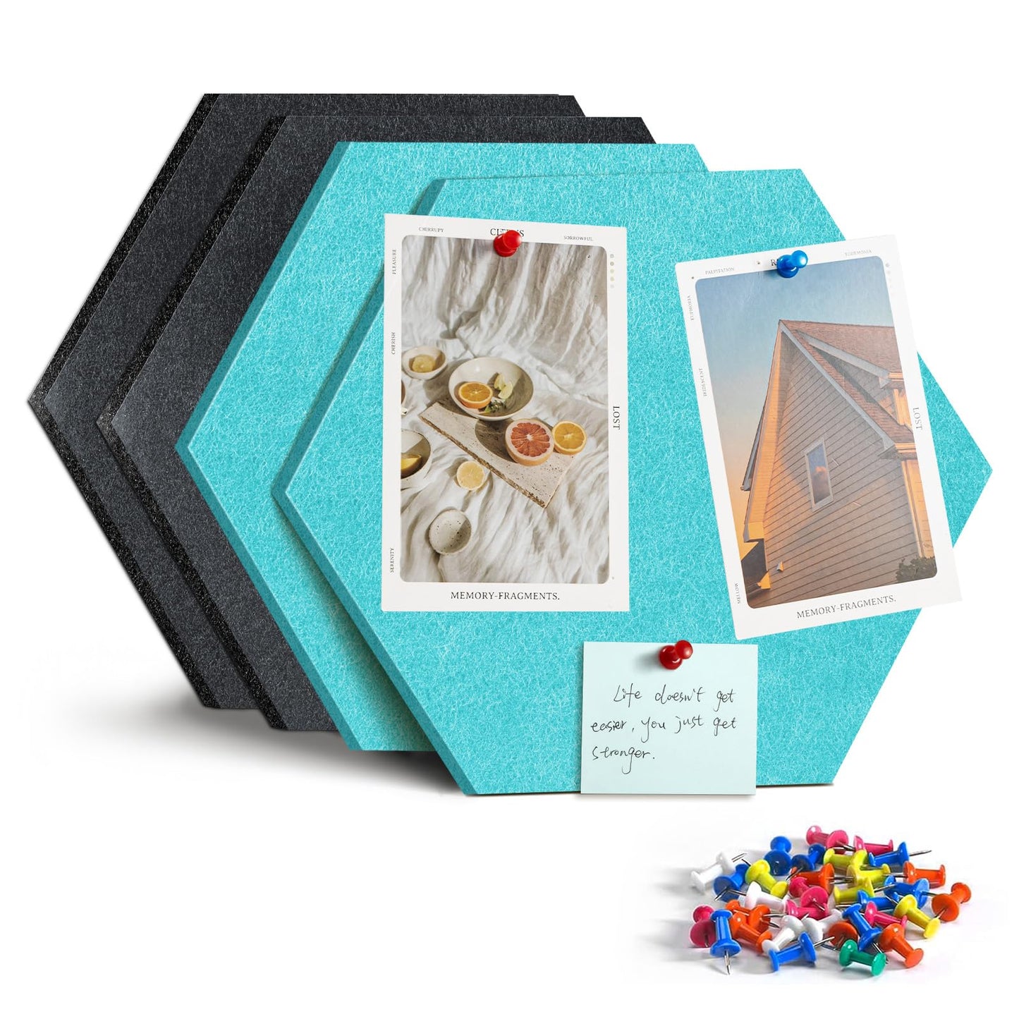 Uoisaiko 4 Pack Hexagon Felt Bulletin Board Tiles - 12" Large Thick Pin Board for Walls with 30 Push Pins, DIY Boards for Office Home School Decor, Aesthetic Hex Cork Board Alternative