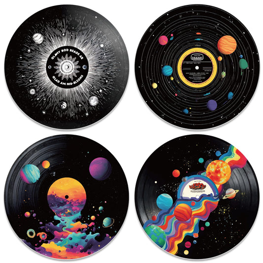 DOODLREAM 4PCS Universe Planet Vinyl Record Wall Decor 12" Hippy Universe Wall Art Posters for Room Aesthetic, Solar System Retro Record Decor for Music Party Studio Living Room DIY Craft Project