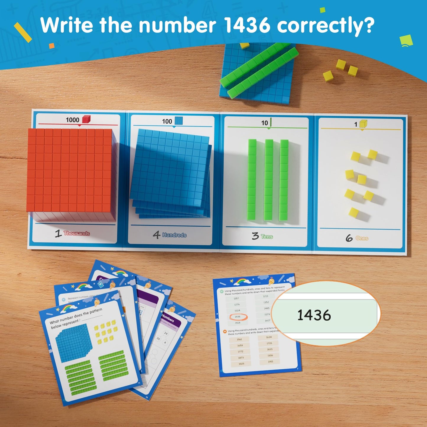 TOMMYHOME Base Ten Blocks with Place Value Chart - Math Manipulatives for Kids.Counting Blocks for Math to Help Educate Kindergarten Teachers.
