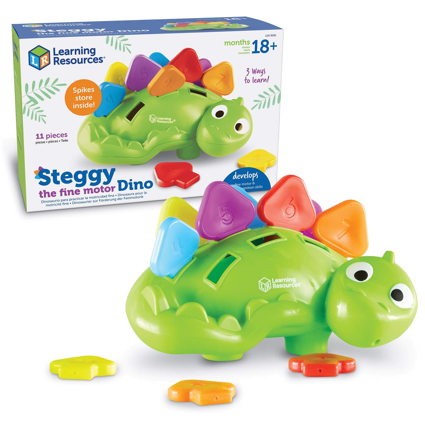 Learning Resources Steggy the Fine Motor Dino - 11 Pieces, Ages 18+ Months, Fine Motor and Sensory, Toddler Preschool Toys, Gifts for Kids