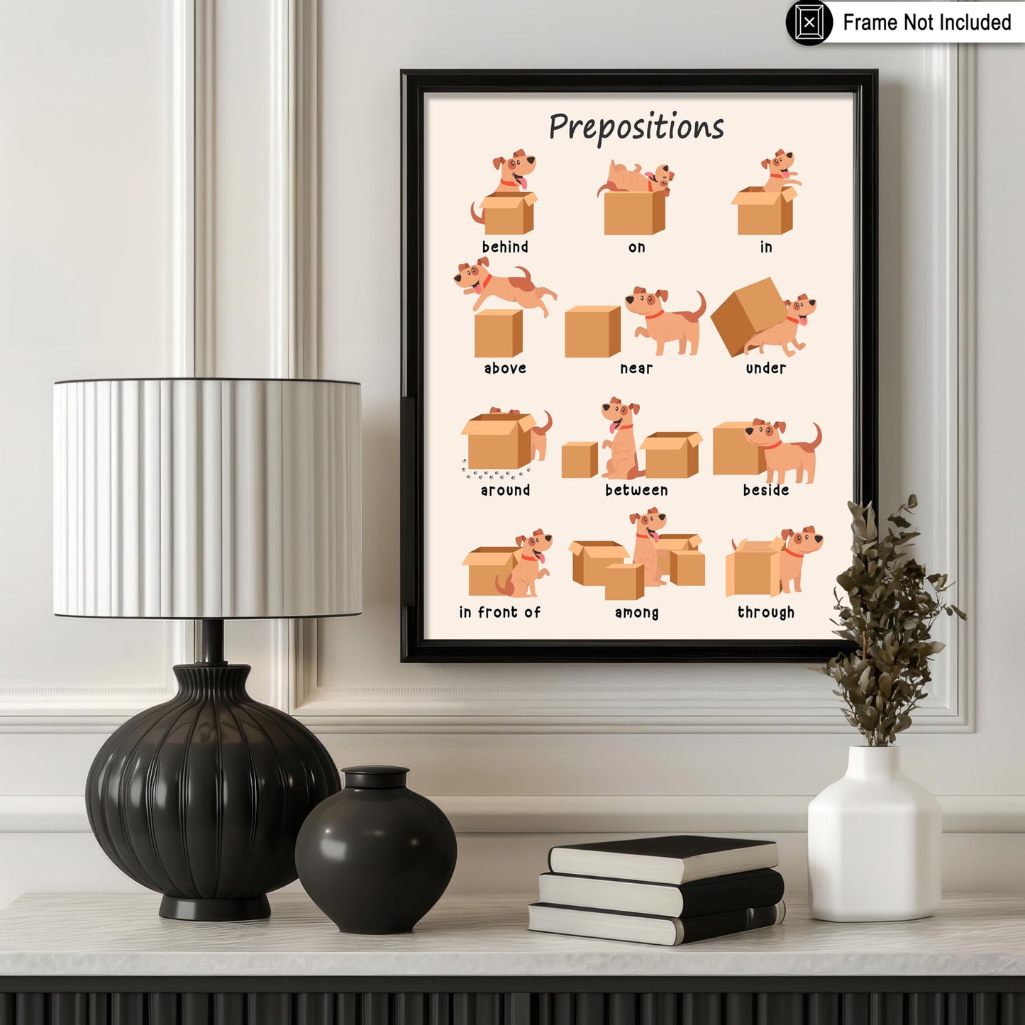 Poster Master Prepositions Poster - Educational Print - Learning Materials Art - Cat & Box Art - Gift for Kids, Students & Teacher - Great Wall Decor for Classroom or Library - 8x10 UNFRAMED Wall Art