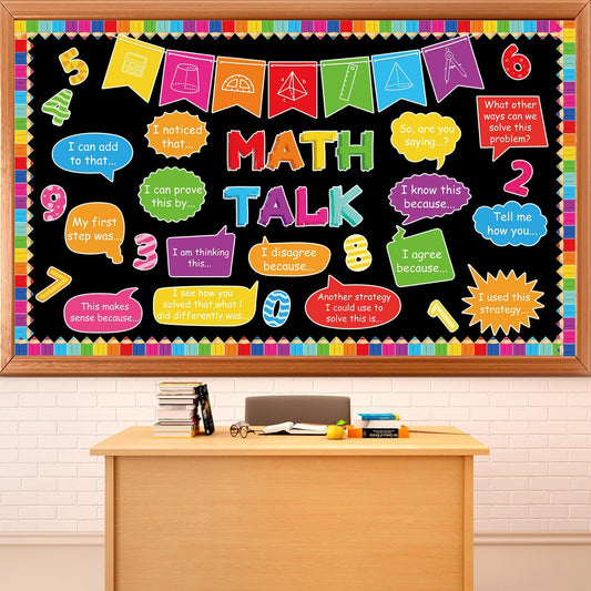 party greeting Math Talk Bulletin Board Set Maths Classroom Decoration Mathematics Paper Cutout Math Bulletin Board Border for Elementary Middle High School Wall Chalkboard Decor Teacher Supplies
