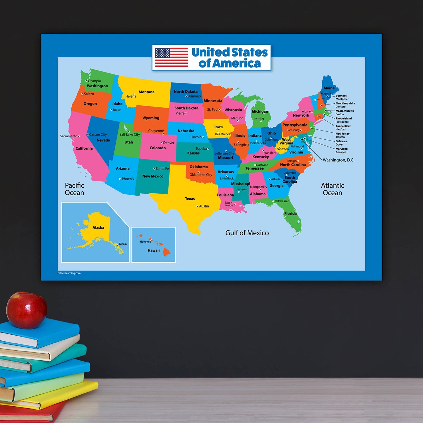 3 Pack - USA & World Map for Kids + Solar System Poster Set (LAMINATED, 18" X 24")