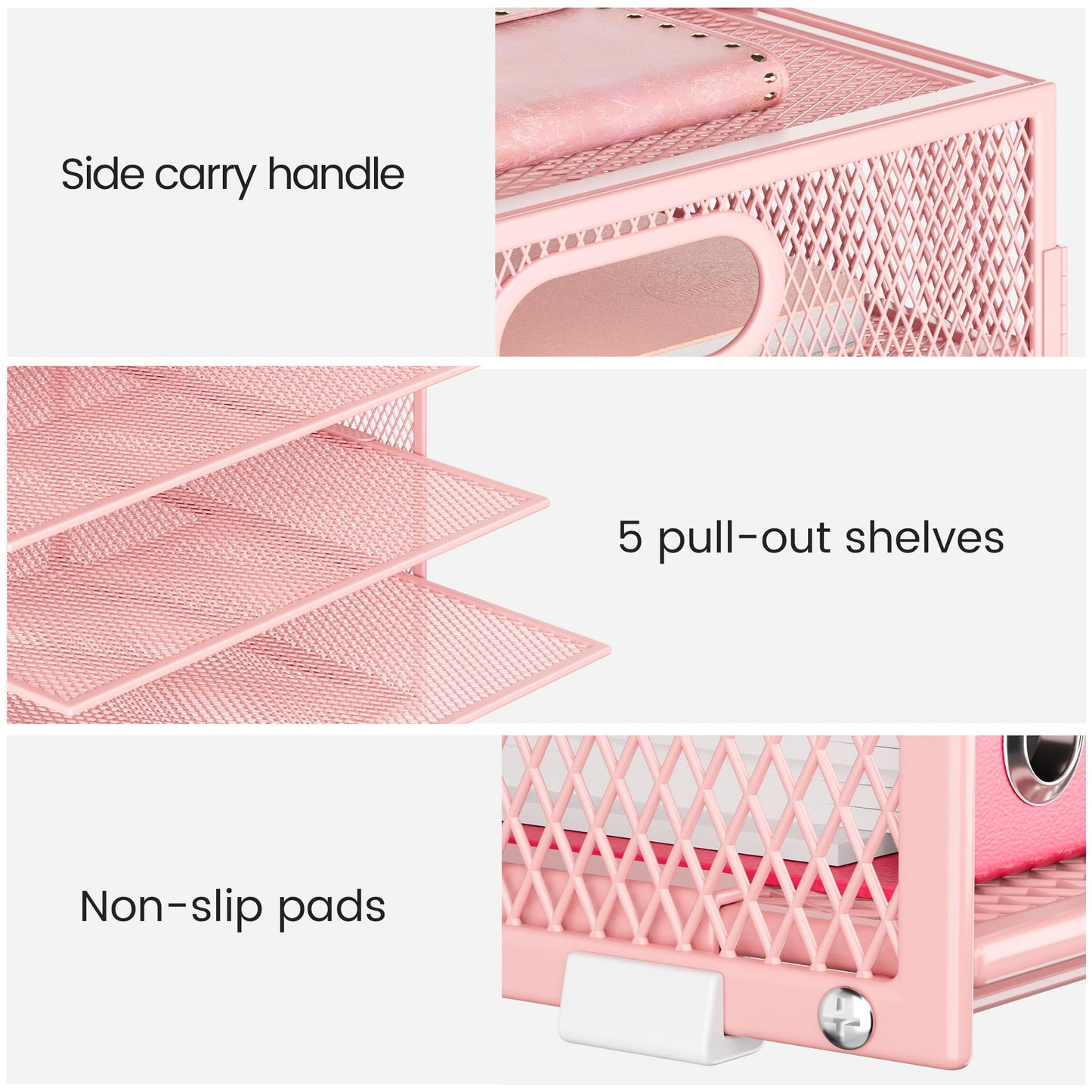 Lavatino 8-Tier Letter Tray Desk Paper Organizer, Mesh File Sorter Tray Organizer for Desk Office Supplies & Home Organization, Fits A4 Paper, Mail, Magazines and Office Accessories (Pink with Handle)