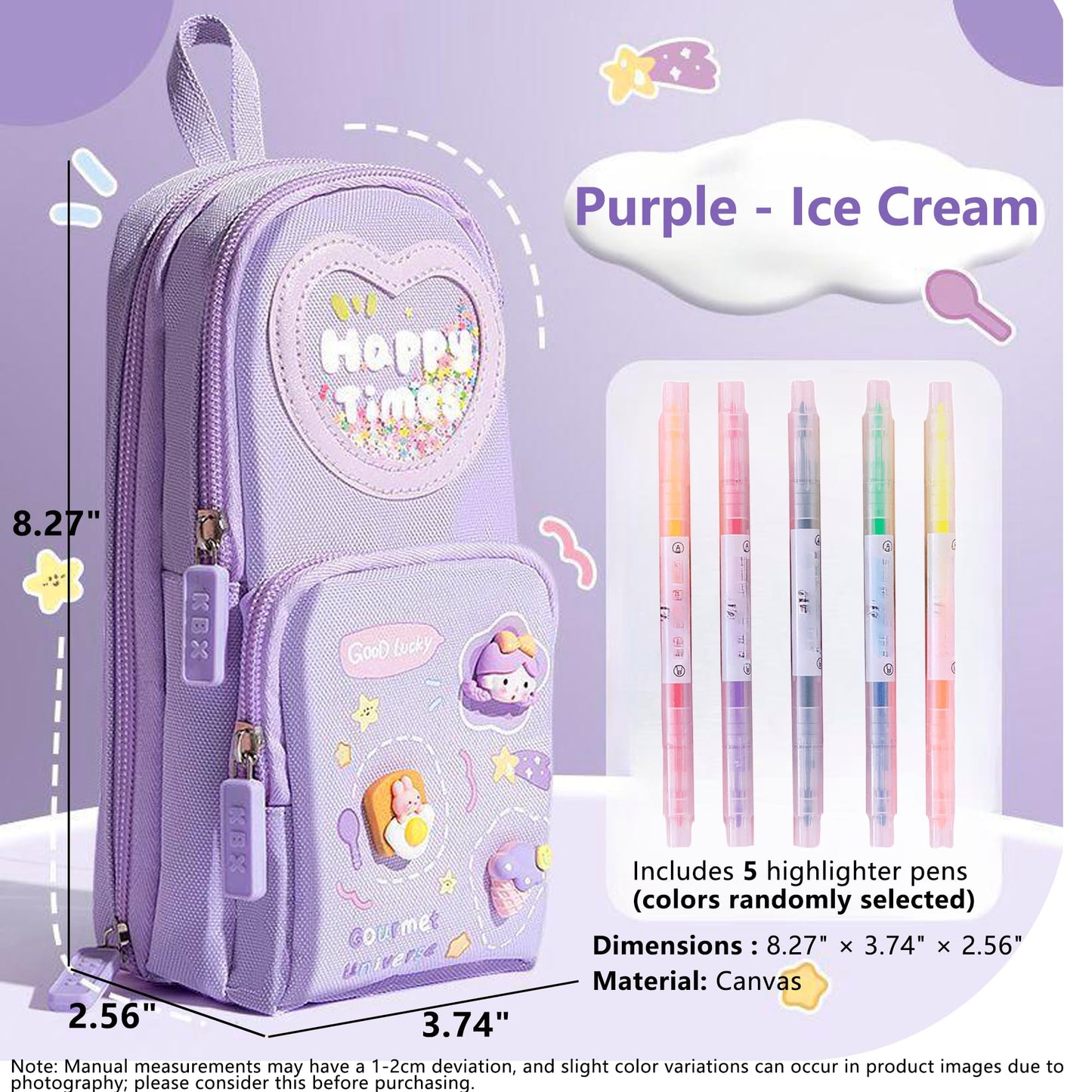 UINSUE Mini Backpack Pencil Case Art Marker Storage Canvas Makeup Pocket Small Gadget Bag Organizer Random Free of Highlighters (Purple)