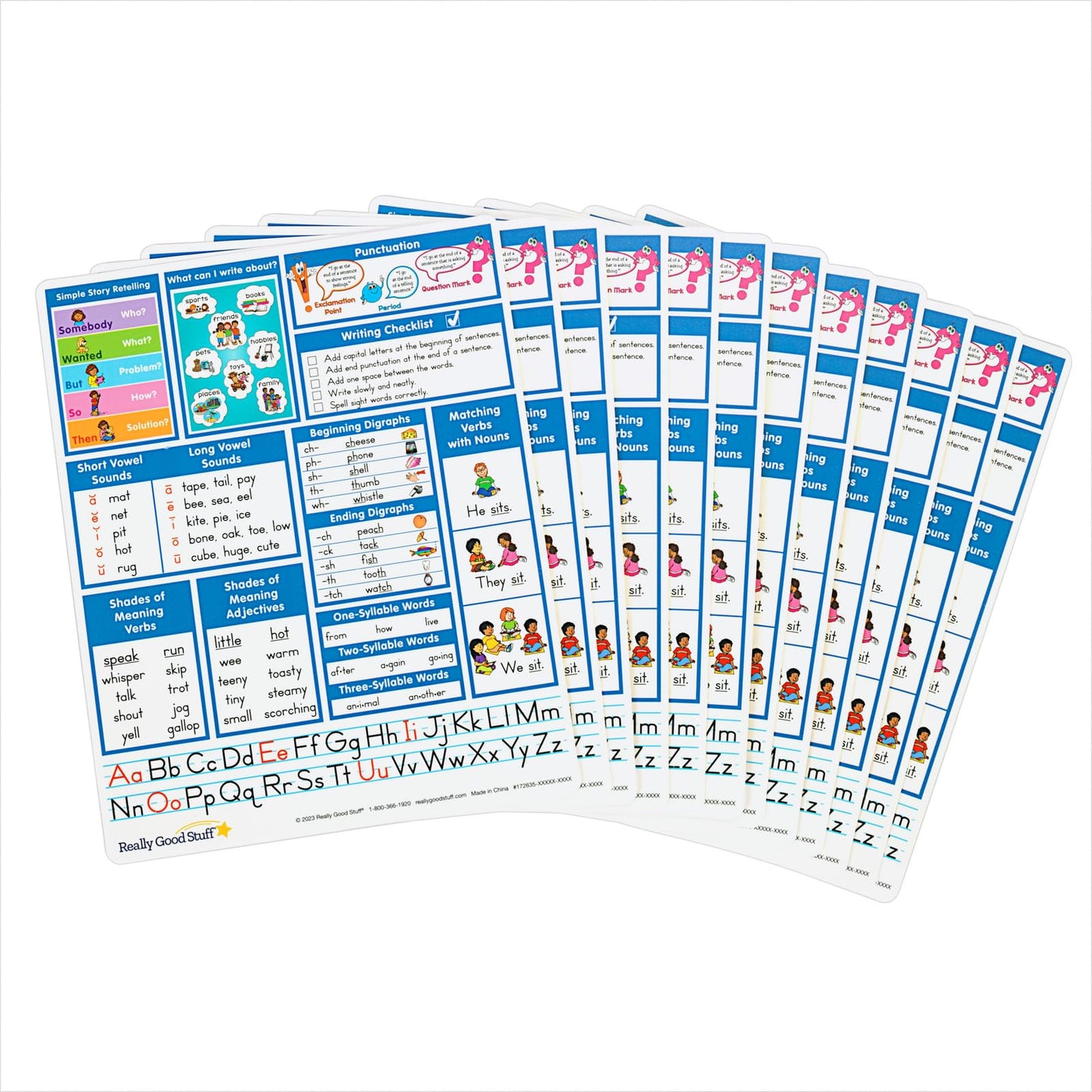 Really Good Stuff Essential Reference Cards - Grade 1 - Set of 12, 8" x 10"