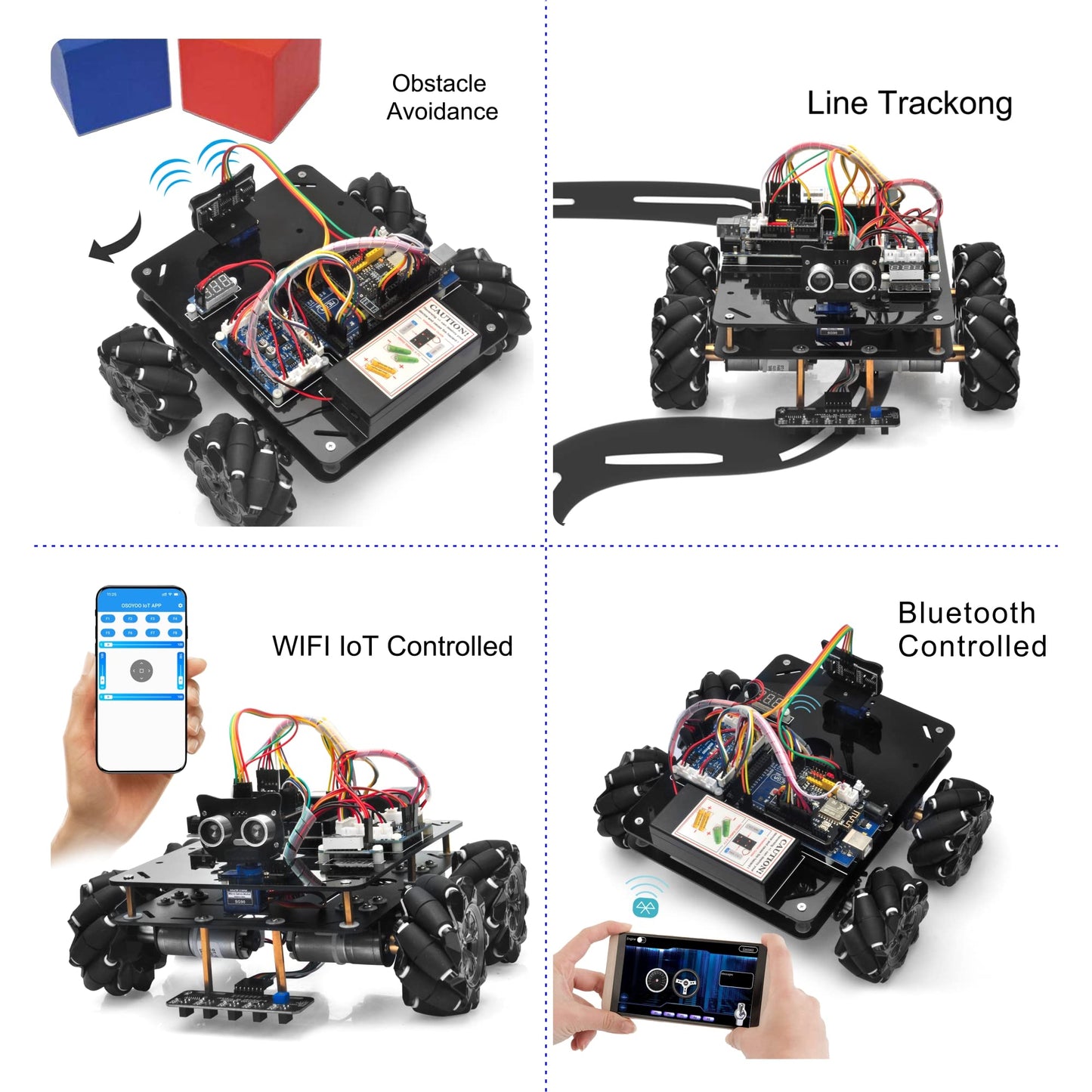 OSOYOO Omni-directinal Mecanum Wheels Robotic Car Kit for Arduino Mega2560 Metal Chassis DC Motor DIY STEM Remote Controlled Educational Mechanical DIY Coding
