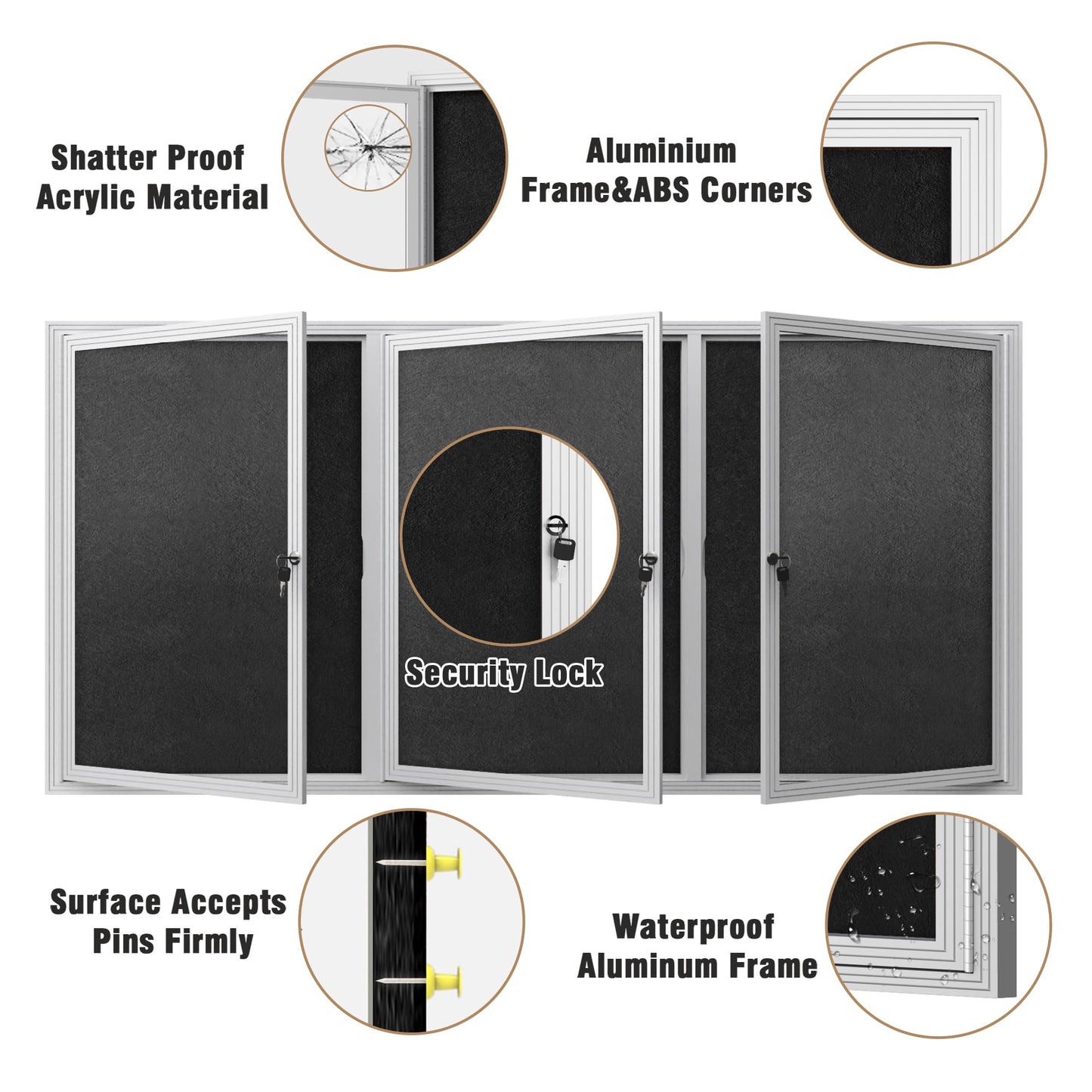 Mifuro 70"x34" Enclosed Bulletin Board, Outdoor Lockable Weather-Resistant Aluminum Cork Noticeboard for School & Office, Silver Frame w/Black Flet