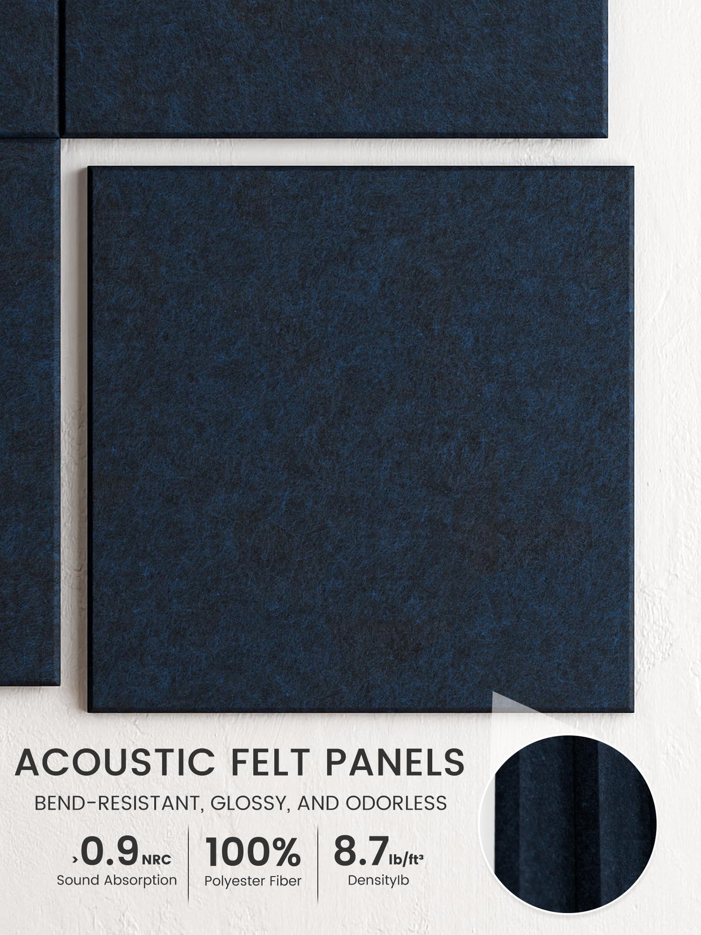 Bumusty Large Cork Board 48" x 36" Alternative - 12 Pack Felt Wall Tiles with 70 Safe Removable Adhesive Tabs, 30 Pushpins, Cork Boards for Walls Pin Board Bulletin Board Office Decor (Carbon Blue)